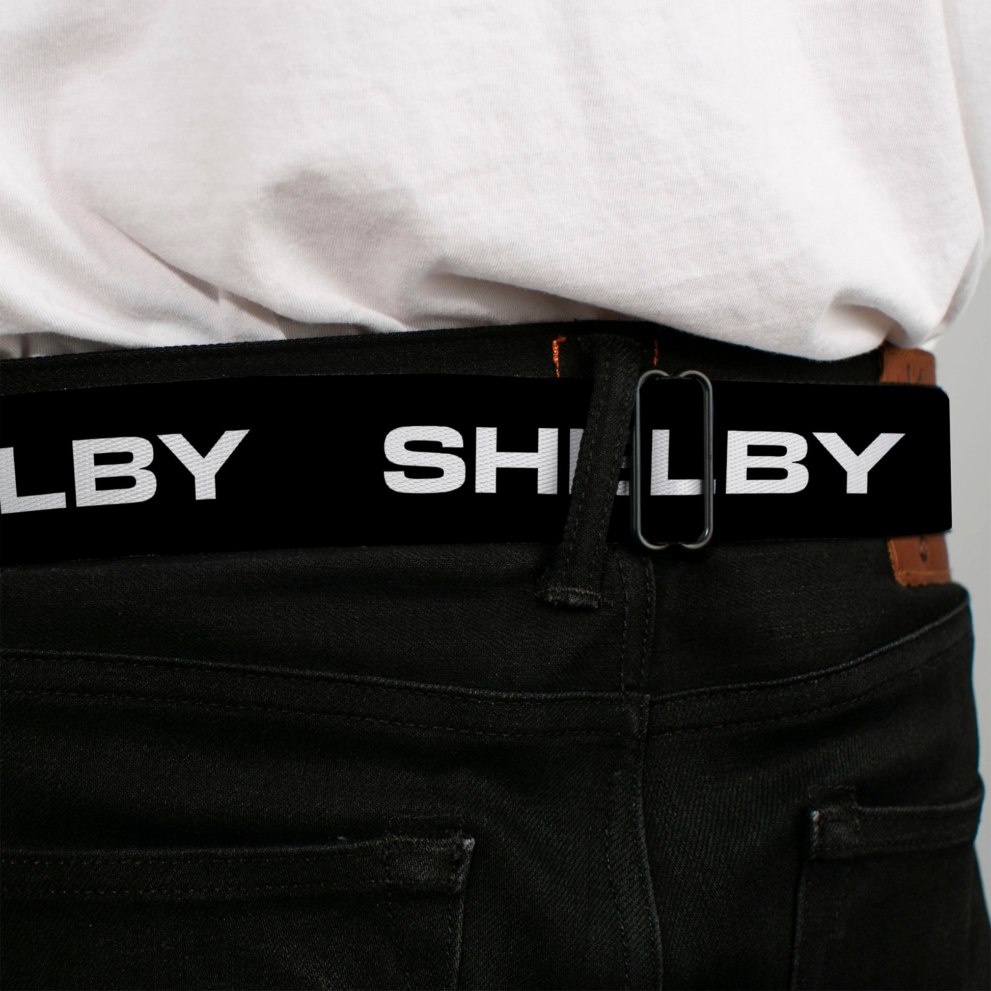 SHELBY Tiffany Split Full Color Black/White Seatbelt Belt - SHELBY Text Only Black/White Webbing Seatbelt Belts Shelby