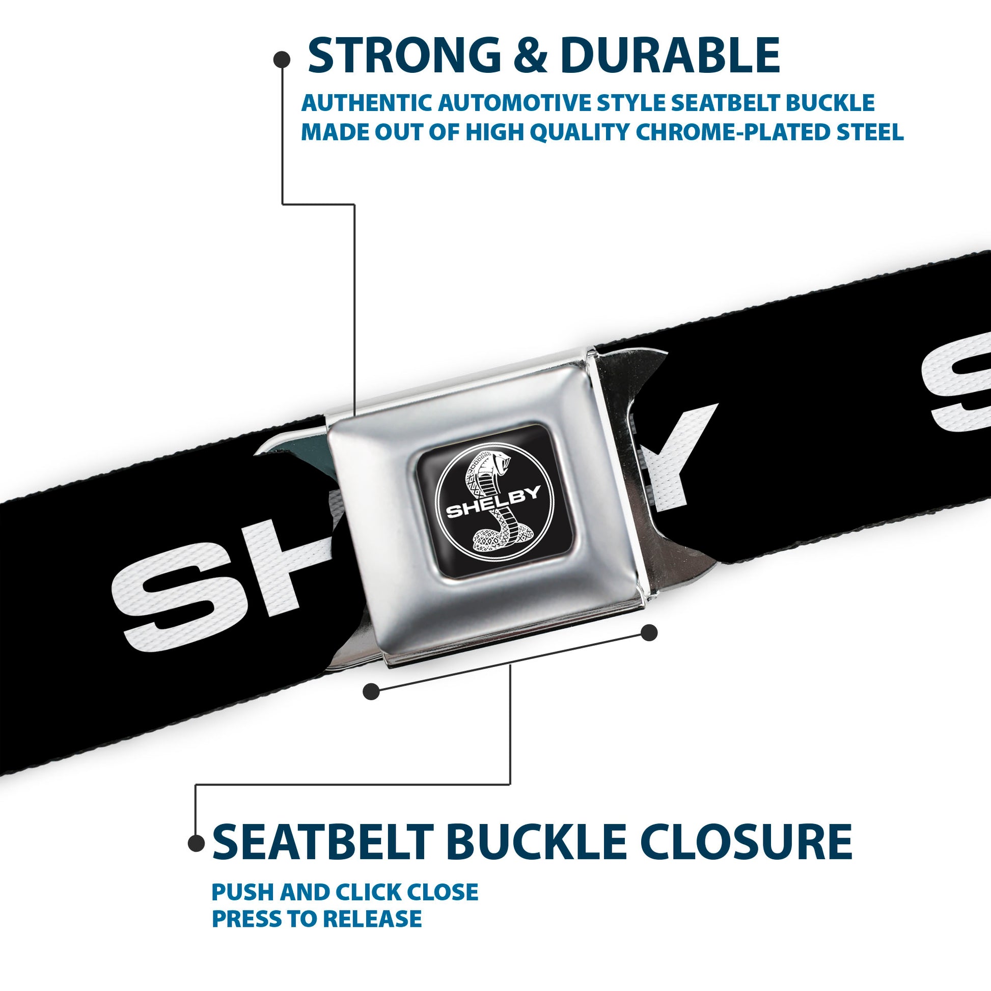 SHELBY Tiffany Split Full Color Black/White Seatbelt Belt - SHELBY Text Only Black/White Webbing Seatbelt Belts Shelby