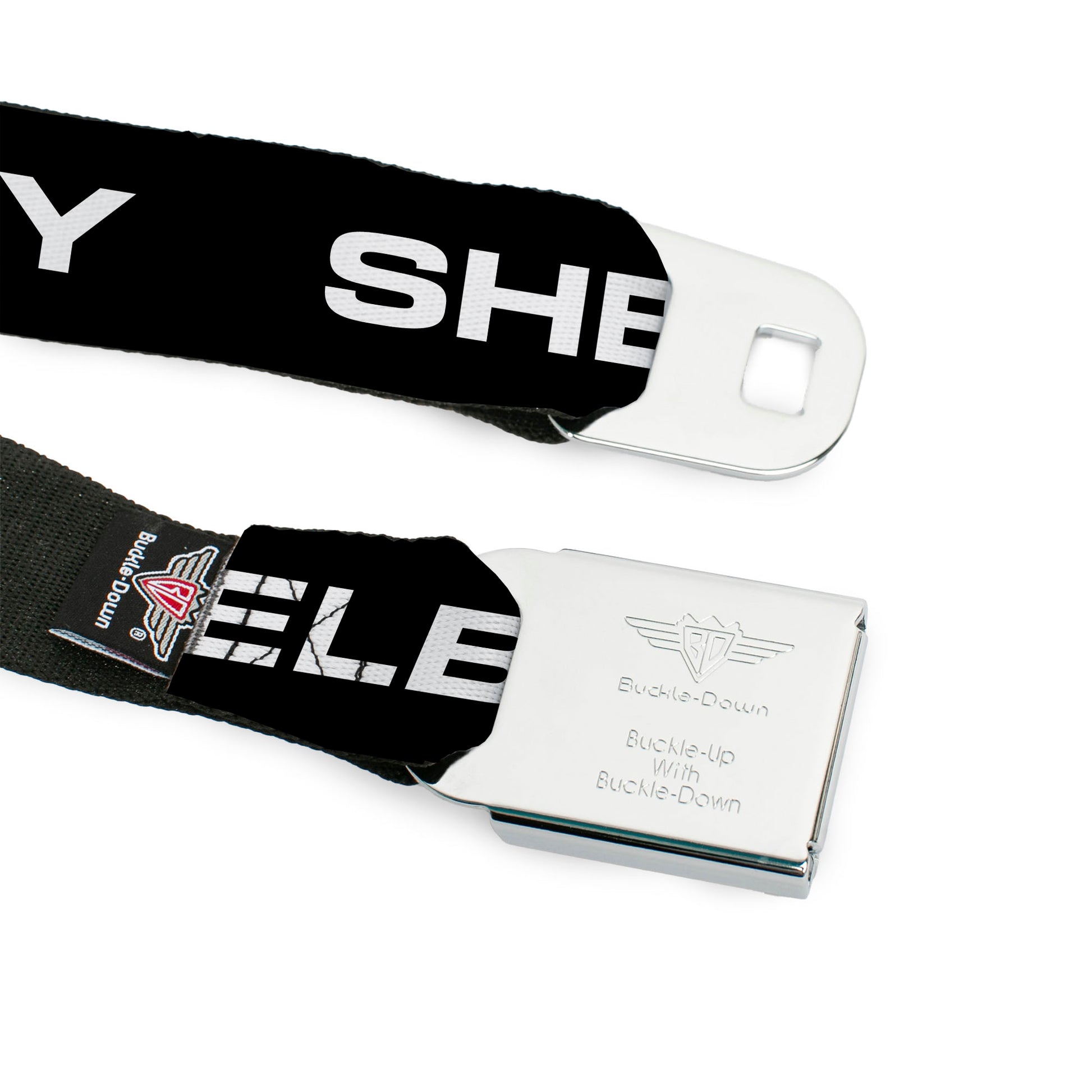 SHELBY Tiffany Split Full Color Black/White Seatbelt Belt - SHELBY Text Only Black/White Webbing Seatbelt Belts Shelby