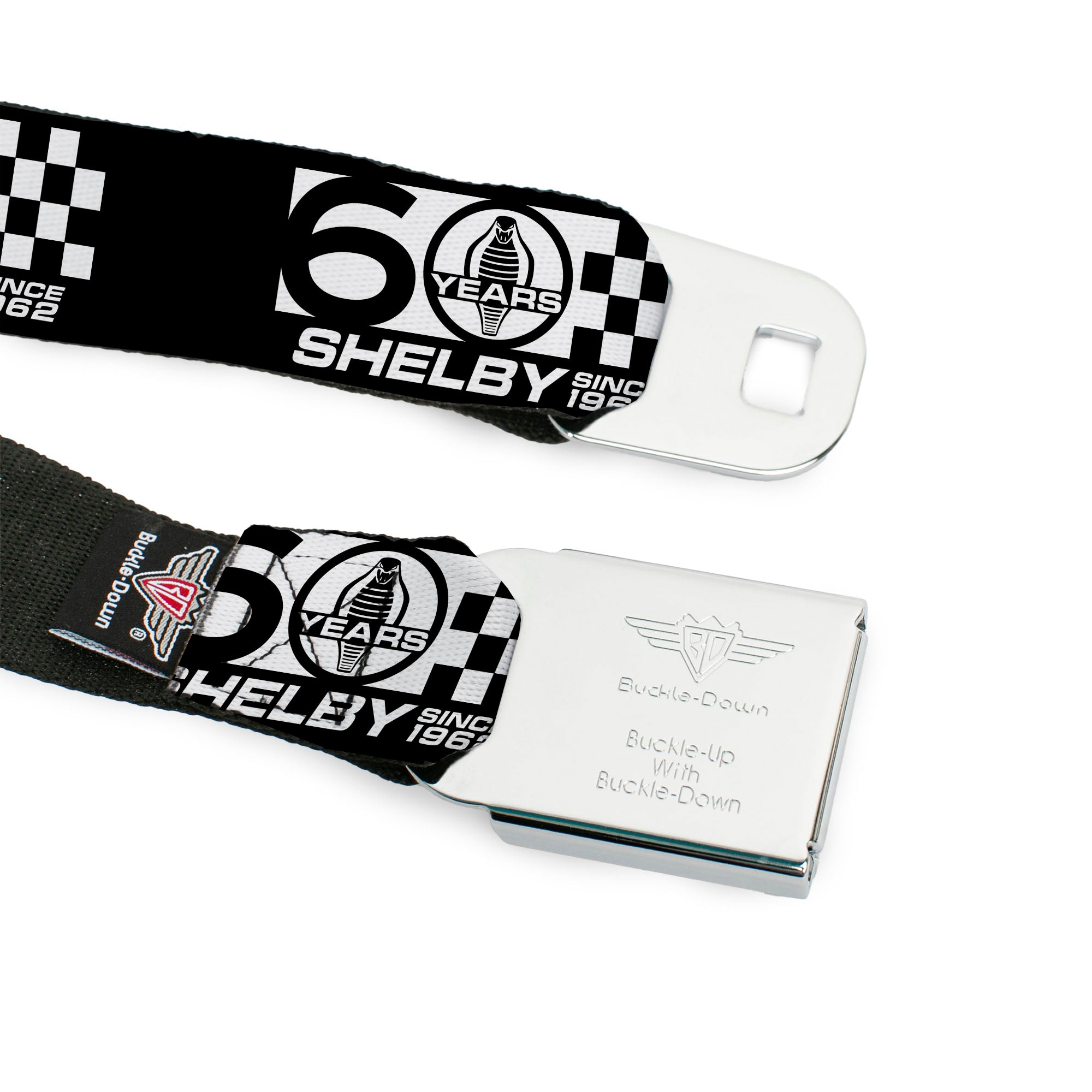 SHELBY Tiffany Split Full Color Black/White Seatbelt Belt - SHELBY 60 YEARS SINCE 1962 Checker Black/White Webbing Seatbelt Belts Shelby