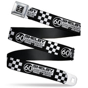 SHELBY Tiffany Split Full Color Black/White Seatbelt Belt - SHELBY 60 YEARS SINCE 1962 Checker Black/White Webbing Seatbelt Belts Shelby