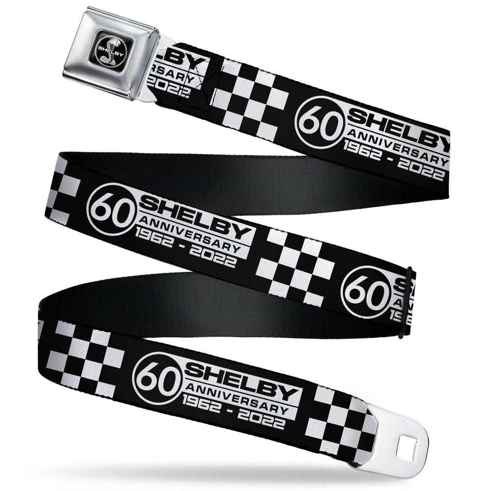 SHELBY Tiffany Split Full Color Black/White Seatbelt Belt - SHELBY 60 YEARS SINCE 1962 Checker Black/White Webbing Seatbelt Belts Shelby