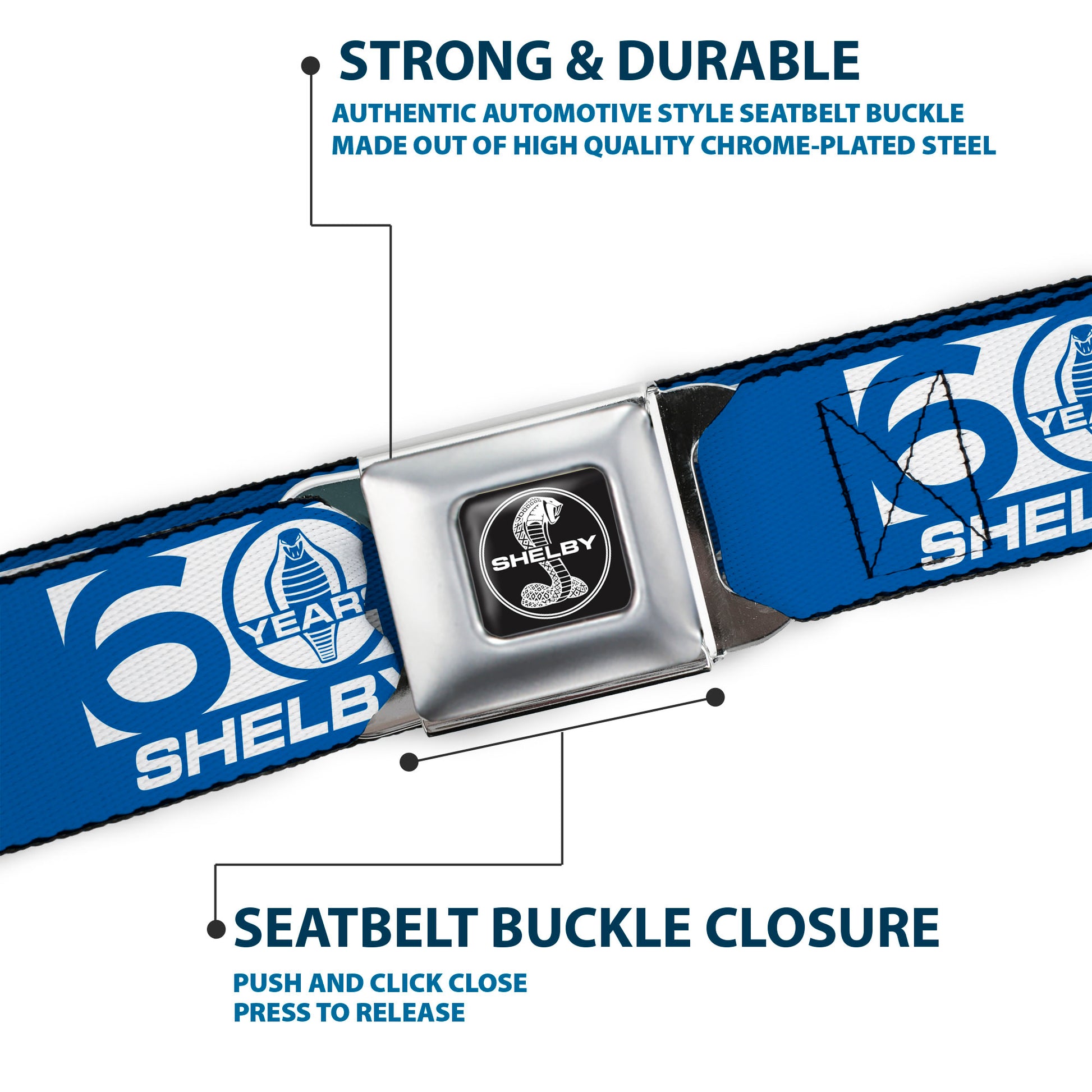 SHELBY Tiffany Split Full Color Black/White Seatbelt Belt - SHELBY 60 YEARS SINCE 1962 Checker Blue/White Webbing Seatbelt Belts Shelby