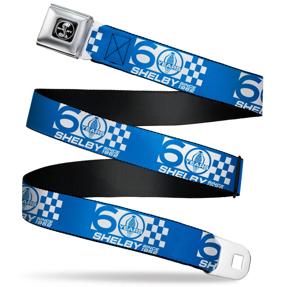 SHELBY Tiffany Split Full Color Black/White Seatbelt Belt - SHELBY 60 YEARS SINCE 1962 Checker Blue/White Webbing Seatbelt Belts Shelby