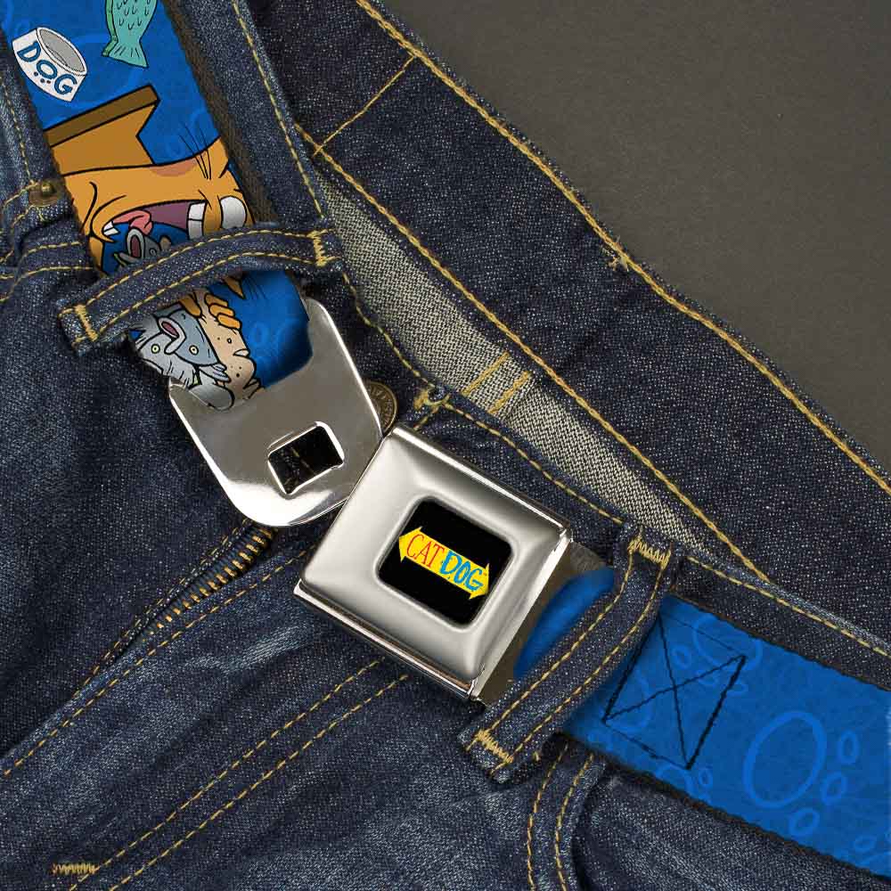 CAT DOG Logo Full Color Black/Yellow/Red/Blue Seatbelt Belt - CatDog Hanging Out Poses Blue Webbing Seatbelt Belts CatDog