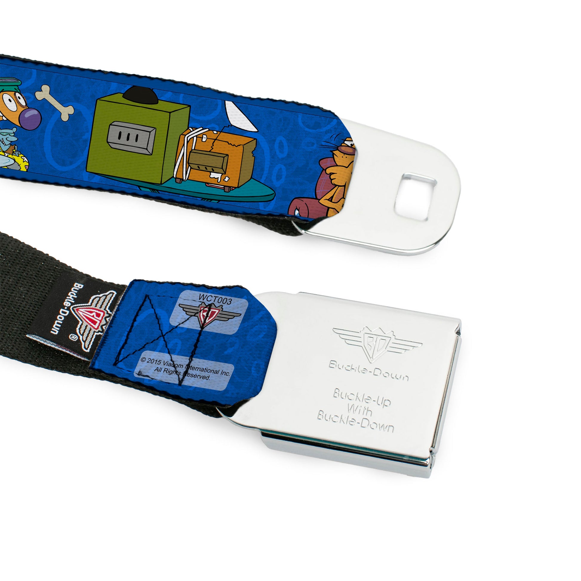 CAT DOG Logo Full Color Black/Yellow/Red/Blue Seatbelt Belt - CatDog Hanging Out Poses Blue Webbing Seatbelt Belts CatDog