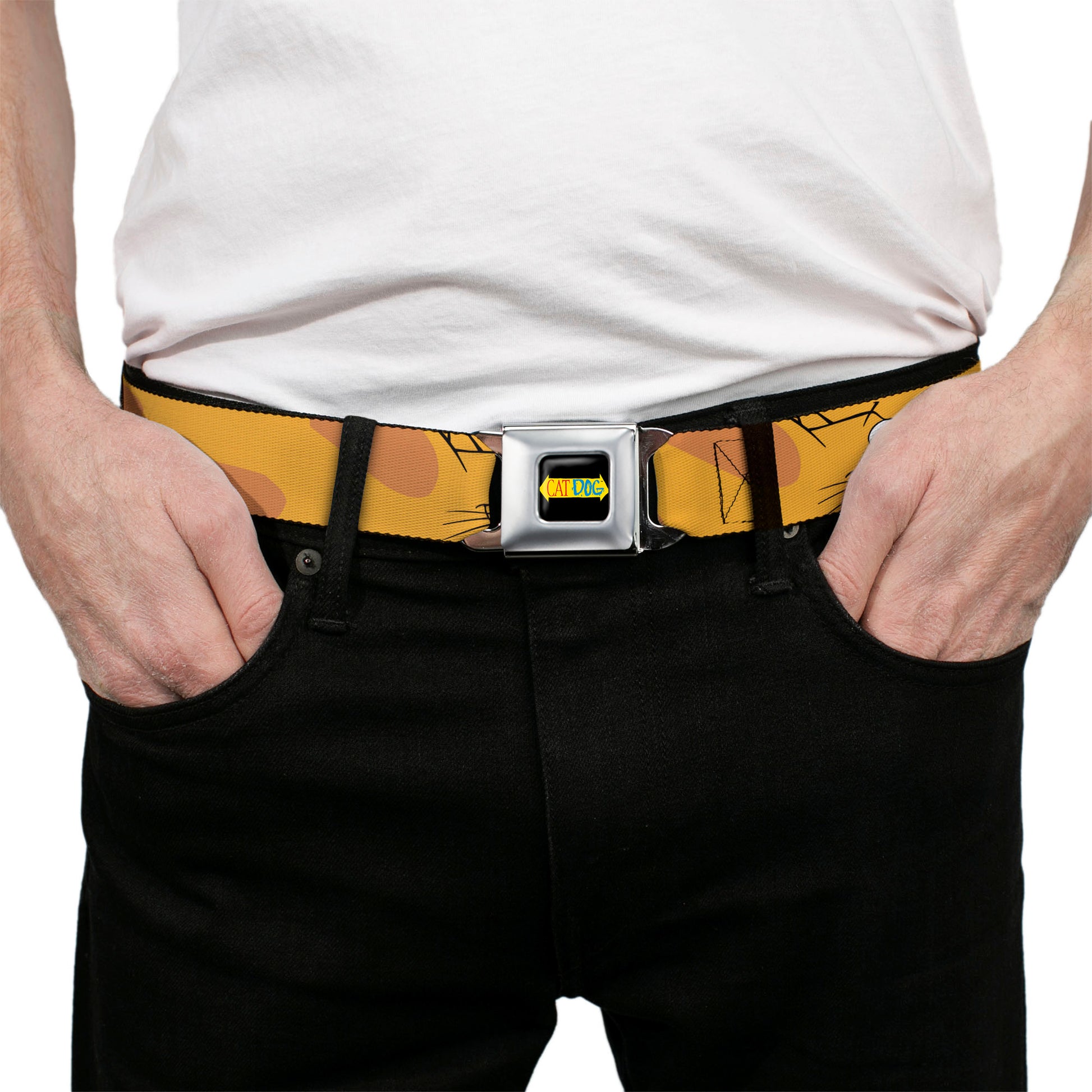 CAT DOG Logo Full Color Black/Yellow/Red/Blue Seatbelt Belt - CatDog Stretch/CATDOG Logo Webbing Seatbelt Belts CatDog