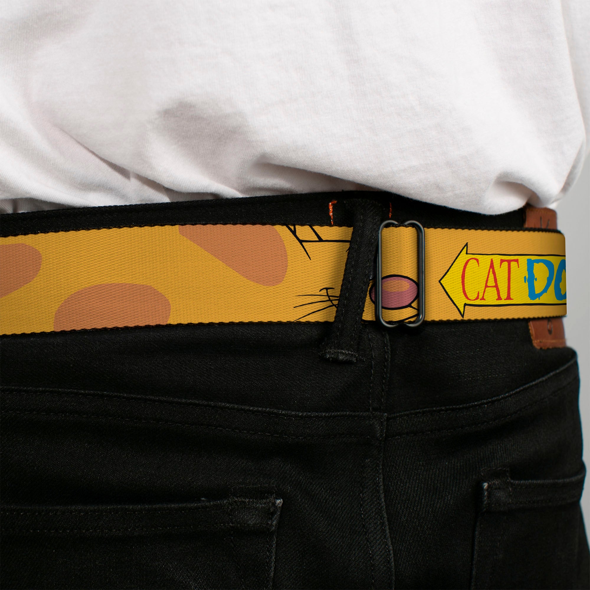 CAT DOG Logo Full Color Black/Yellow/Red/Blue Seatbelt Belt - CatDog Stretch/CATDOG Logo Webbing Seatbelt Belts CatDog