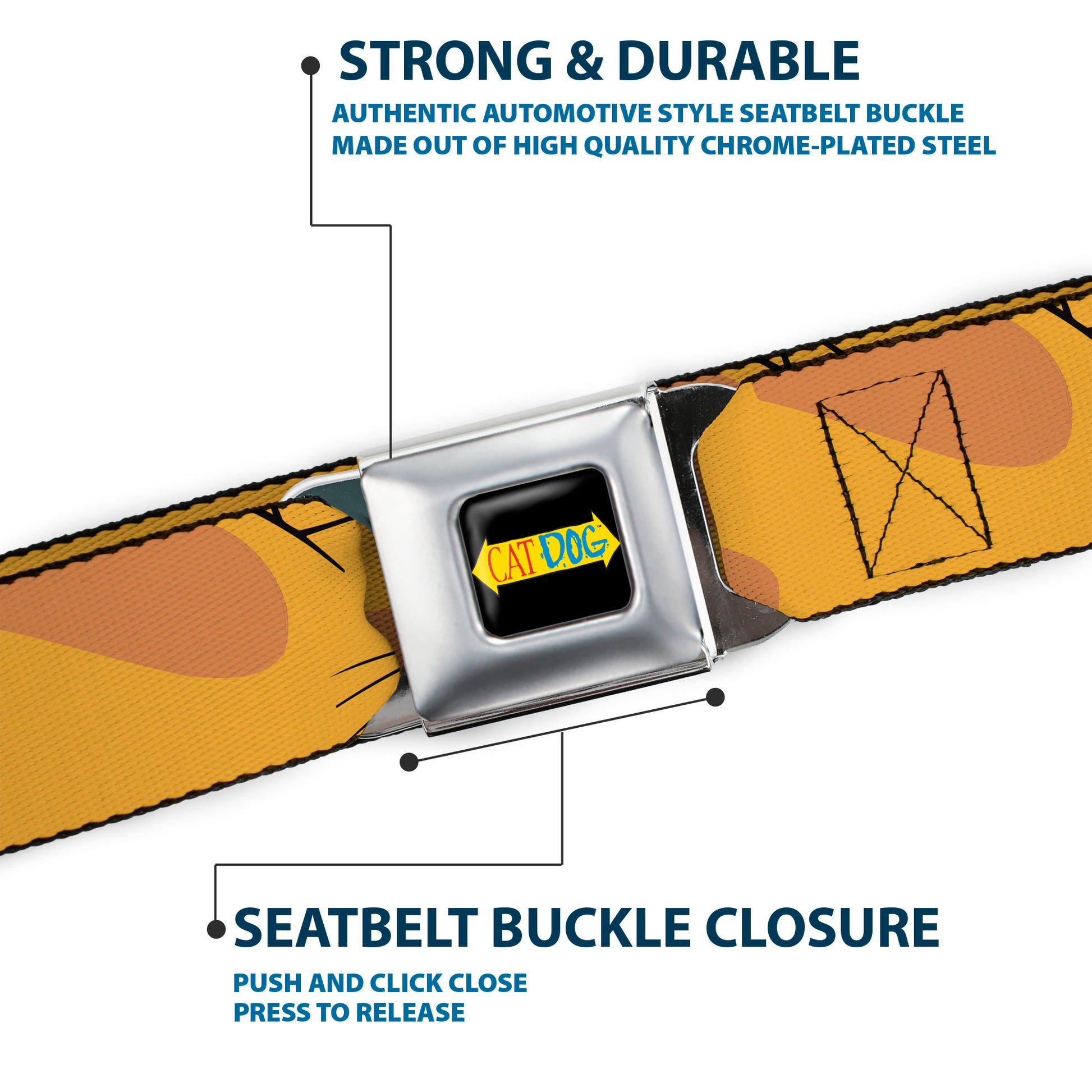 CAT DOG Logo Full Color Black/Yellow/Red/Blue Seatbelt Belt - CatDog Stretch/CATDOG Logo Webbing Seatbelt Belts CatDog