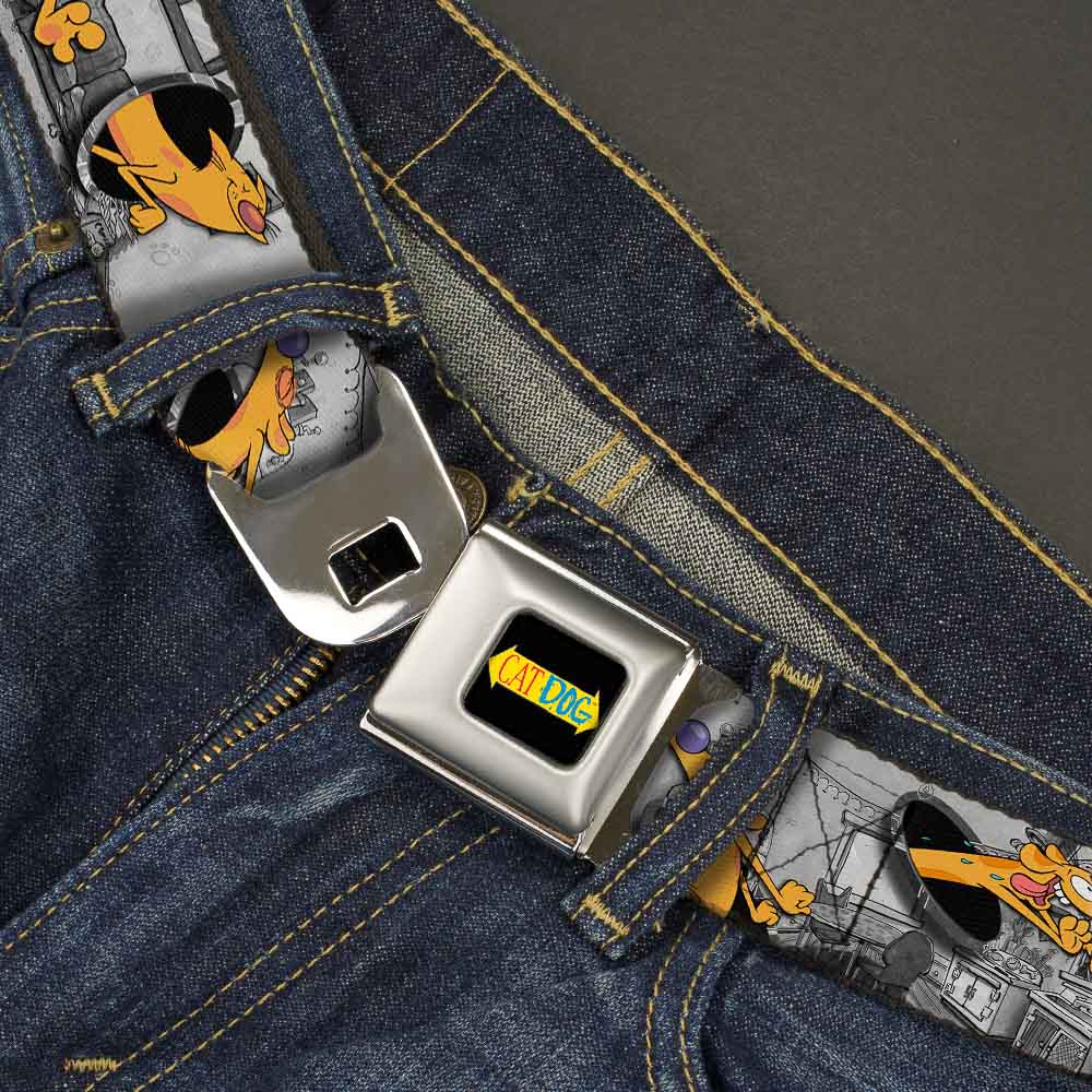 CAT DOG Logo Full Color Black/Yellow/Red/Blue Seatbelt Belt - CatDog House Poses Grays Webbing Seatbelt Belts CatDog