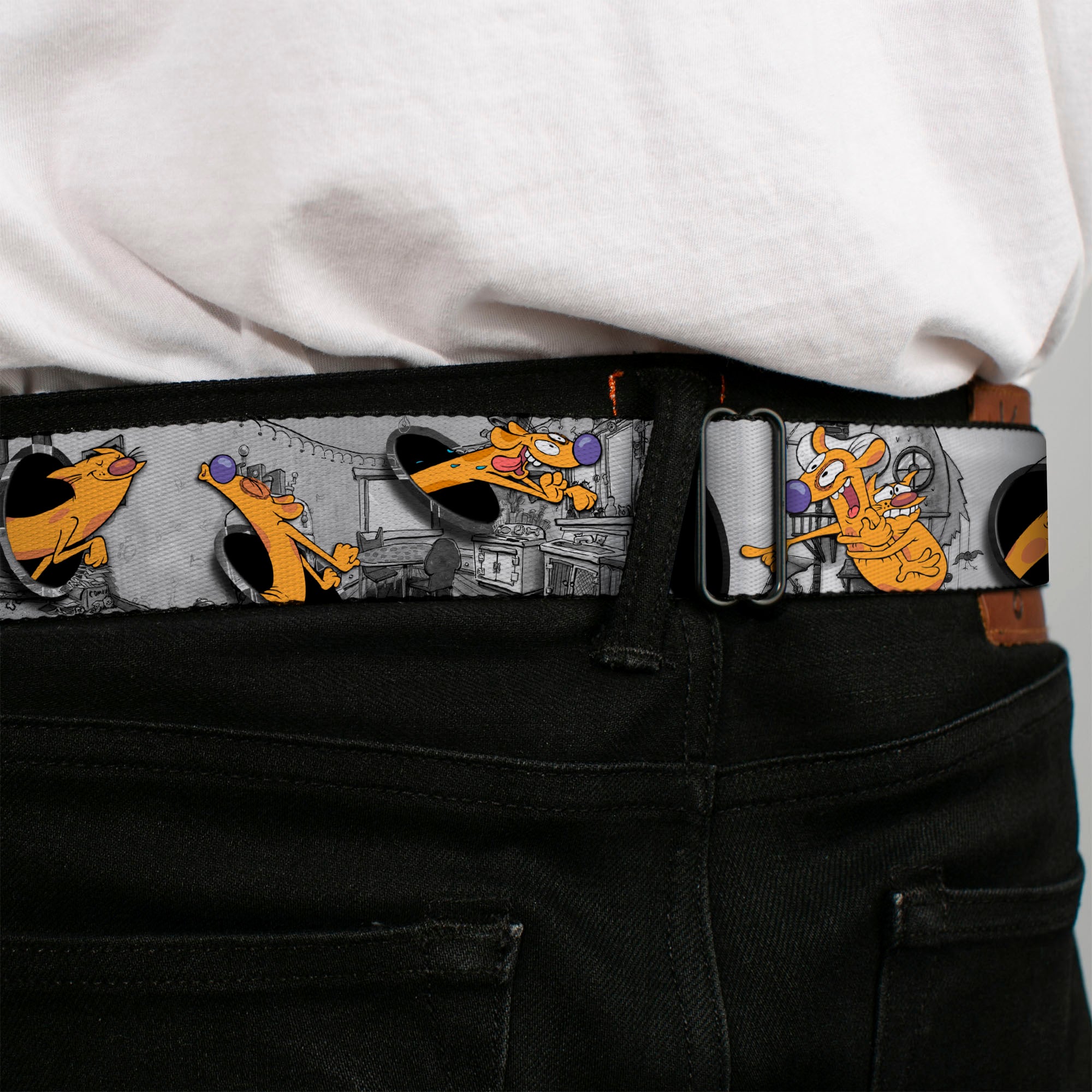 CAT DOG Logo Full Color Black/Yellow/Red/Blue Seatbelt Belt - CatDog House Poses Grays Webbing Seatbelt Belts CatDog