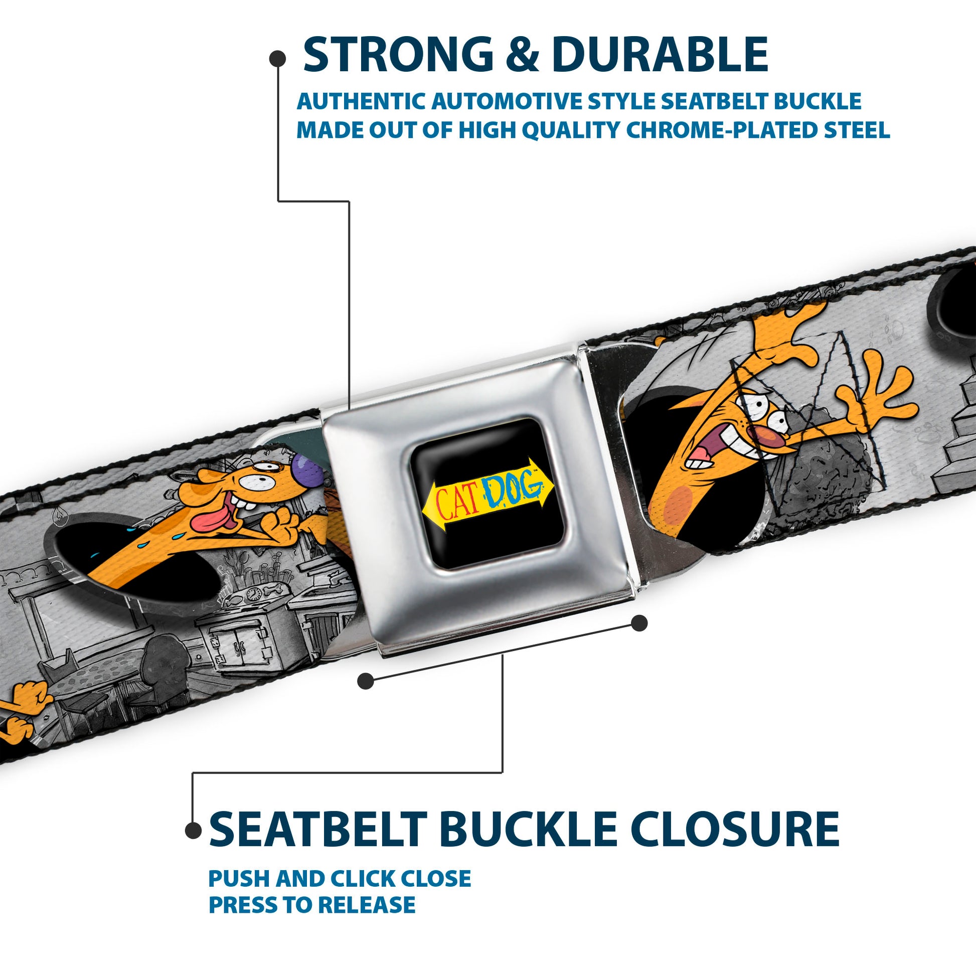 CAT DOG Logo Full Color Black/Yellow/Red/Blue Seatbelt Belt - CatDog House Poses Grays Webbing Seatbelt Belts CatDog