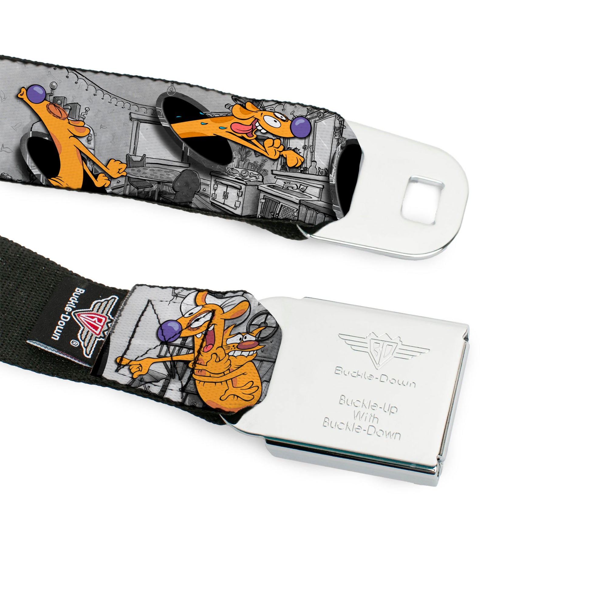 CAT DOG Logo Full Color Black/Yellow/Red/Blue Seatbelt Belt - CatDog House Poses Grays Webbing Seatbelt Belts CatDog