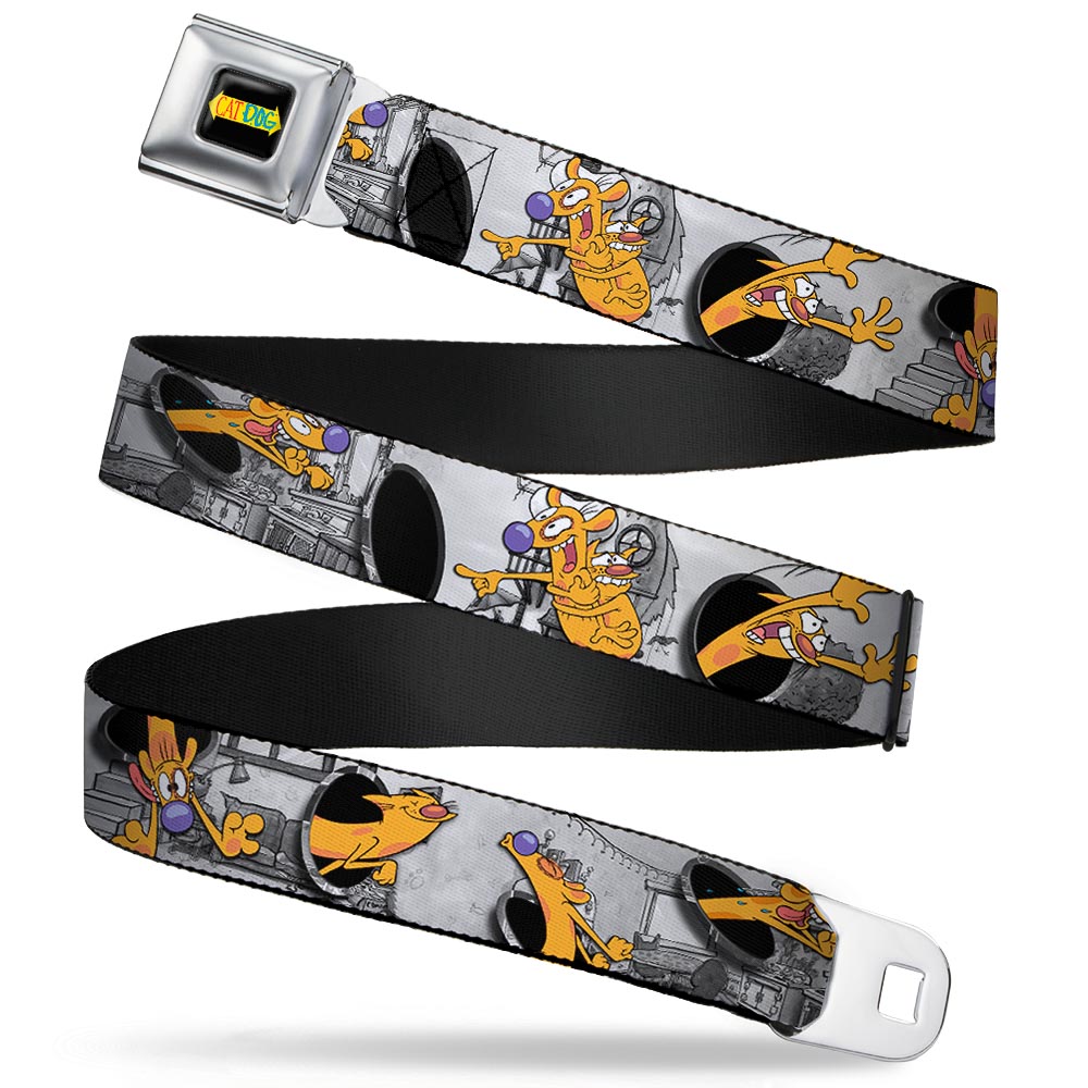CAT DOG Logo Full Color Black/Yellow/Red/Blue Seatbelt Belt - CatDog House Poses Grays Webbing Seatbelt Belts CatDog