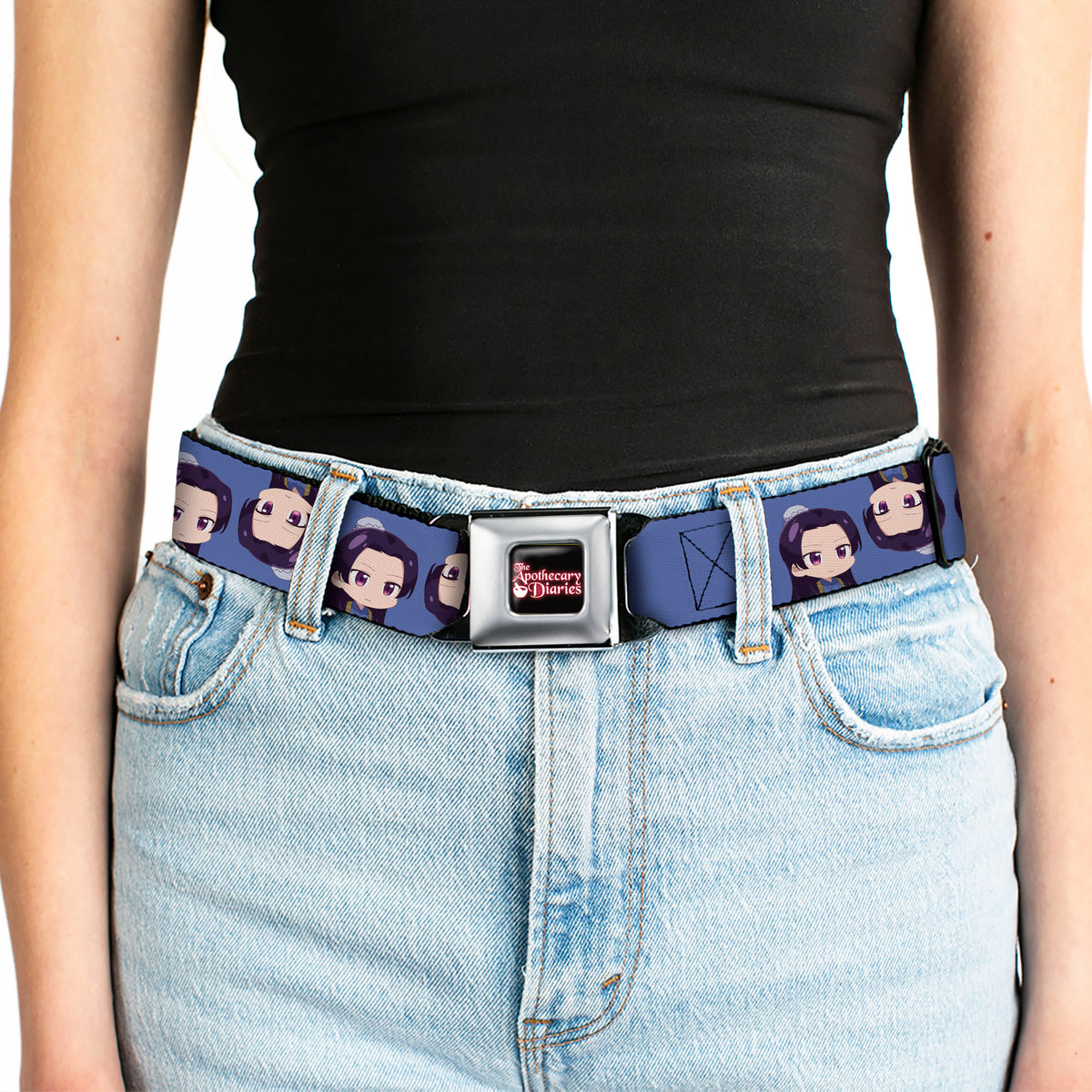 THE APOTHECARY DIARIES Title Logo Full Color Black/Red/White Seatbelt Belt - The Apothecary Diaries Chibi Jinshi Flip Pose Blue Webbing Seatbelt Belts The Apothecary Diaries