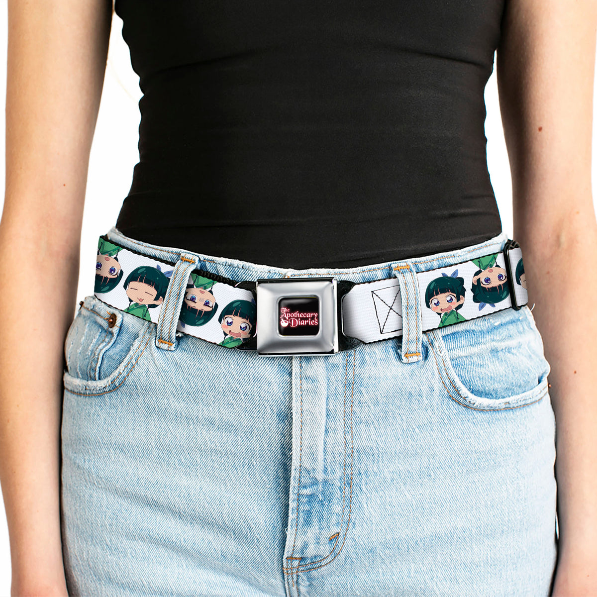 THE APOTHECARY DIARIES Title Logo Full Color Black/Red/White Seatbelt Belt - The Apothecary Diaries Chibi Maomao Expressions Flip White Webbing Seatbelt Belts The Apothecary Diaries