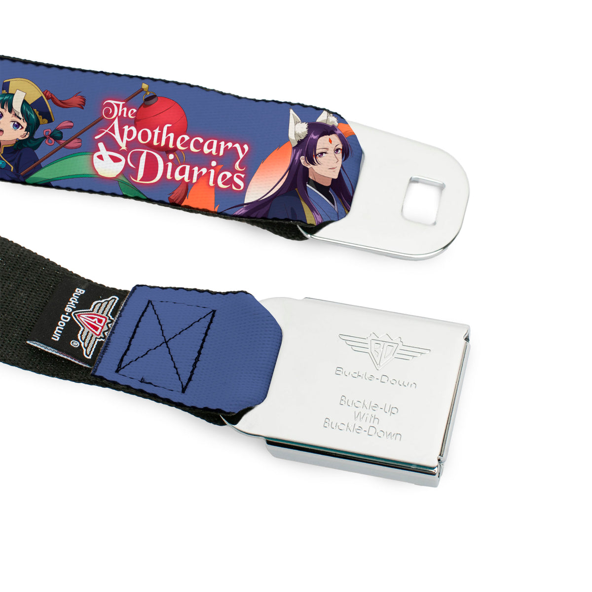 THE APOTHECARY DIARIES Title Logo Full Color Black/Red/White Seatbelt Belt - THE APOTHECARY DIARIES Jinshi and Maomao Pose and Title Logo Purple Webbing Seatbelt Belts The Apothecary Diaries