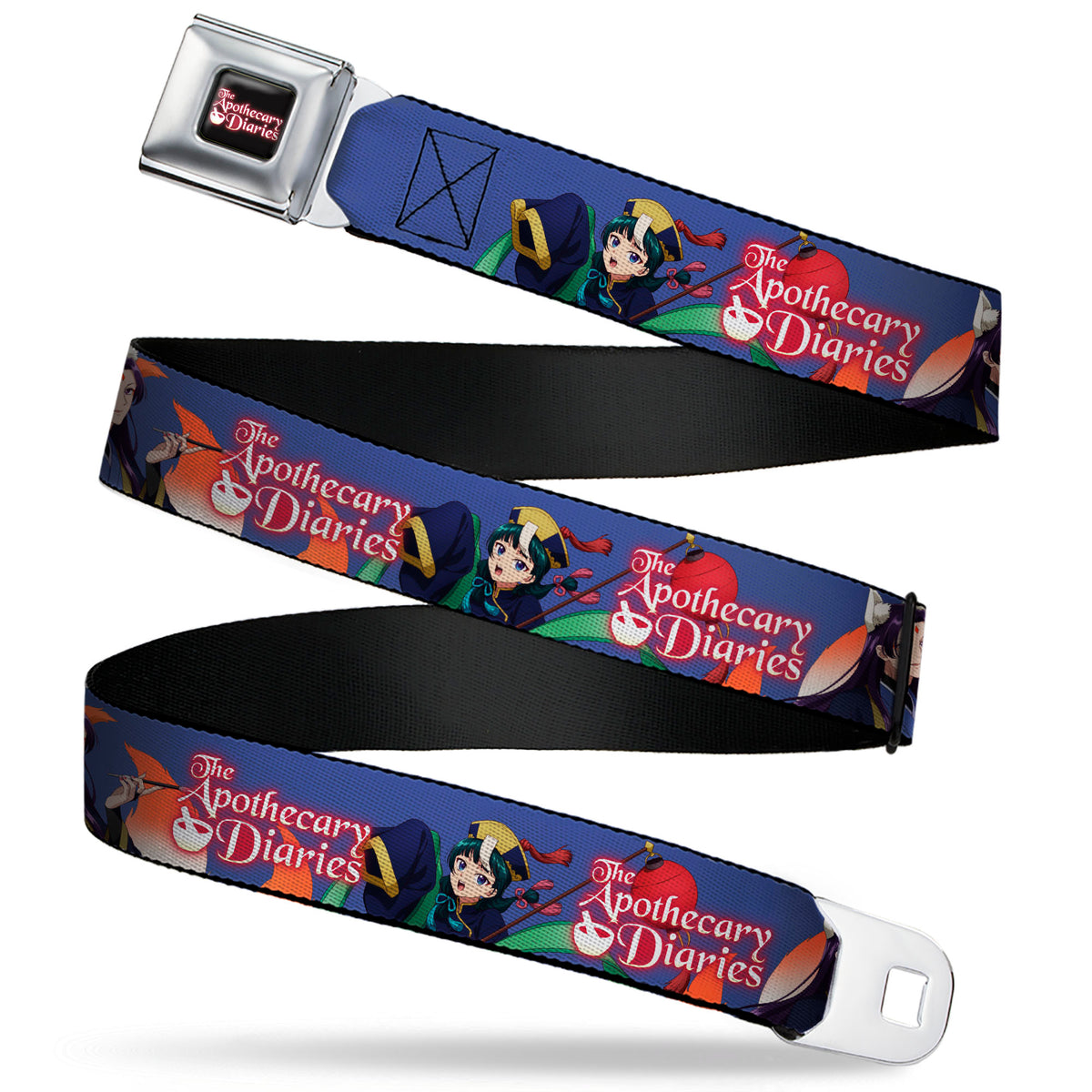 THE APOTHECARY DIARIES Title Logo Full Color Black/Red/White Seatbelt Belt - THE APOTHECARY DIARIES Jinshi and Maomao Pose and Title Logo Purple Webbing Seatbelt Belts The Apothecary Diaries