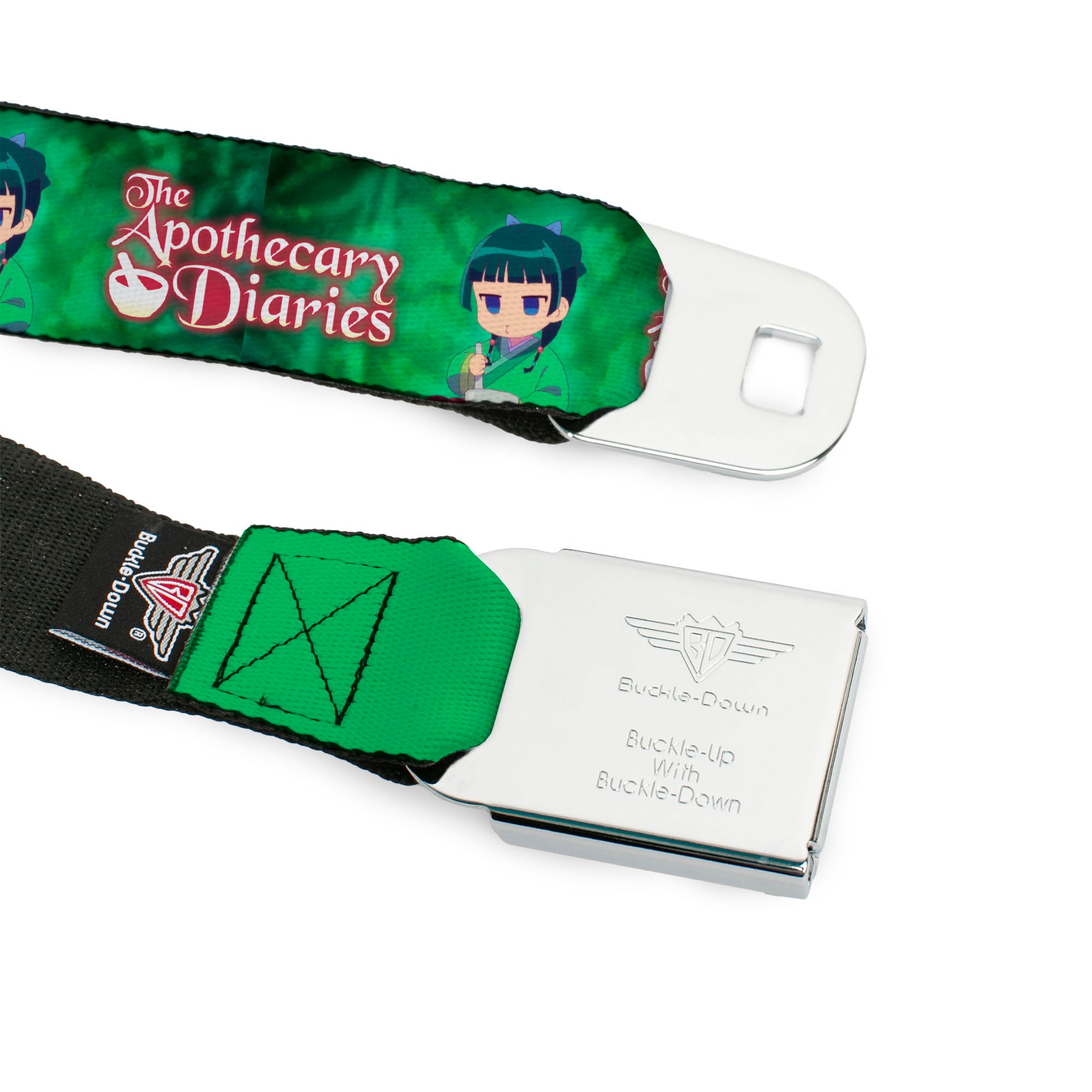 THE APOTHECARY DIARIES Title Logo Full Color Black/Red/White Seatbelt Belt - THE APOTHECARY DIARIES Maomao Grinding Pose and Title Logo Greens Webbing Seatbelt Belts The Apothecary Diaries