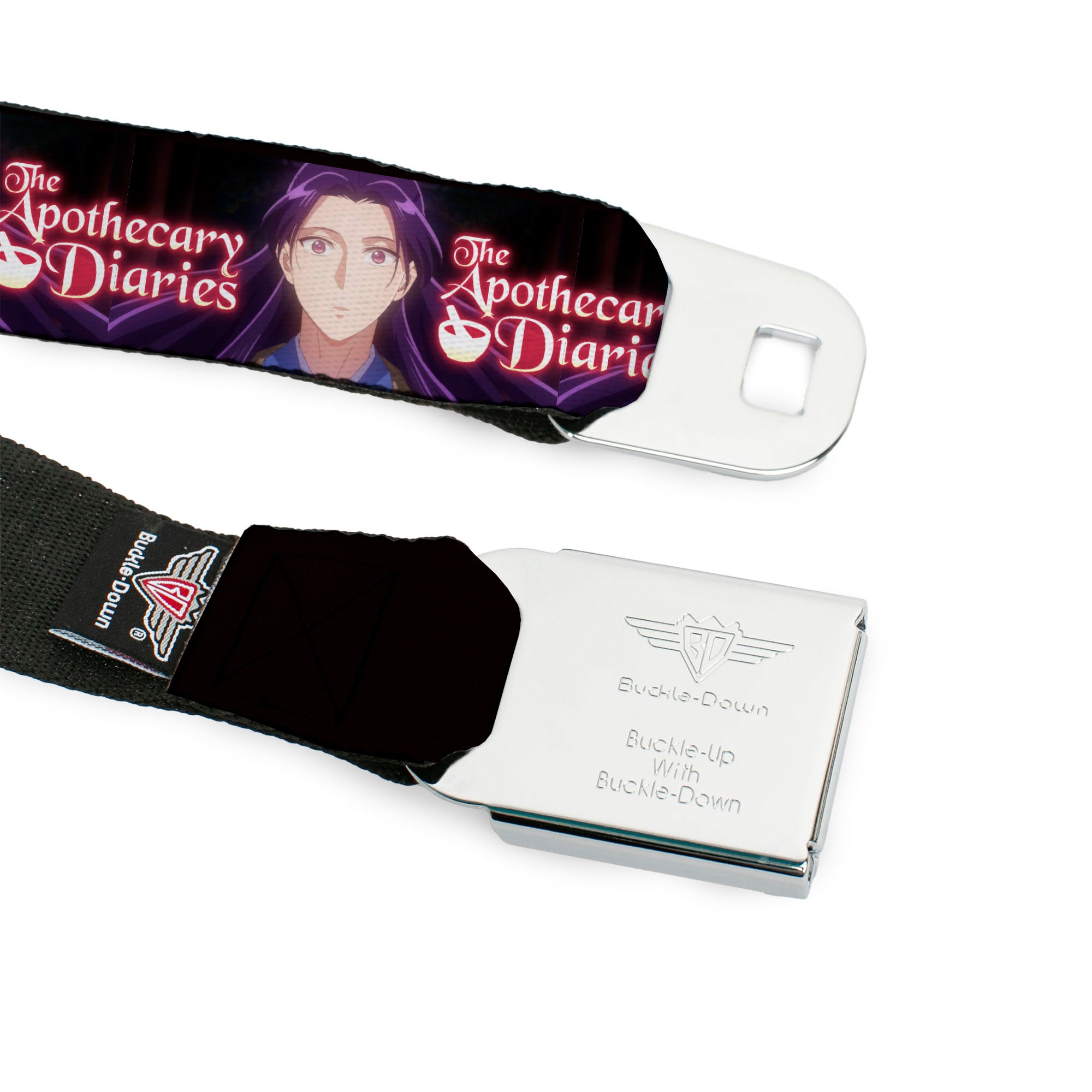 THE APOTHECARY DIARIES Title Logo Full Color Black/Red/White Seatbelt Belt - THE APOTHECARY DIARIES Jinshi Pose and Title Logo Black Webbing Seatbelt Belts The Apothecary Diaries