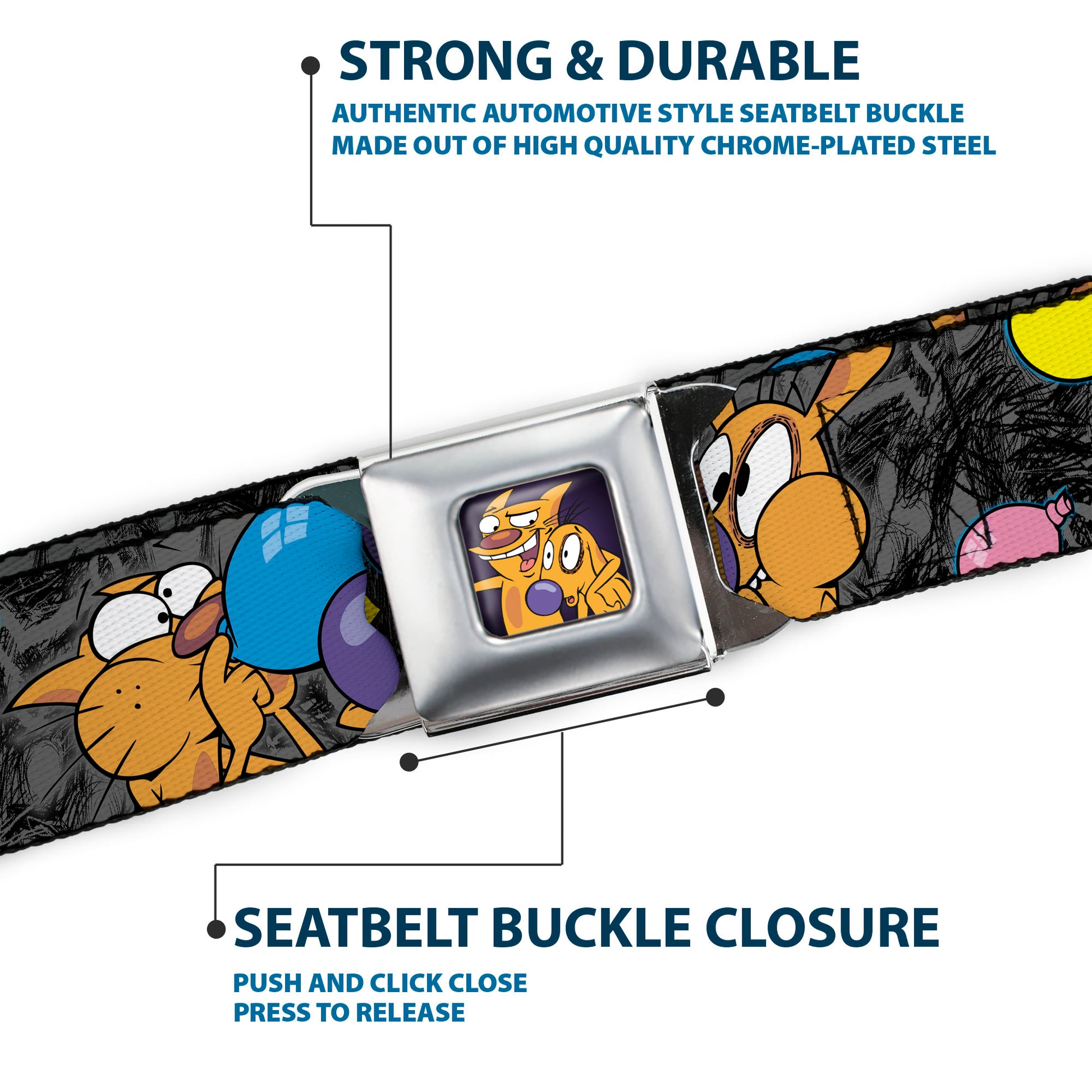 Dog & Cat Pose Full Color Seatbelt Belt - CatDog Party/Balloons/CATDOG Logo Gray/Black/Multi Color Webbing Seatbelt Belts CatDog