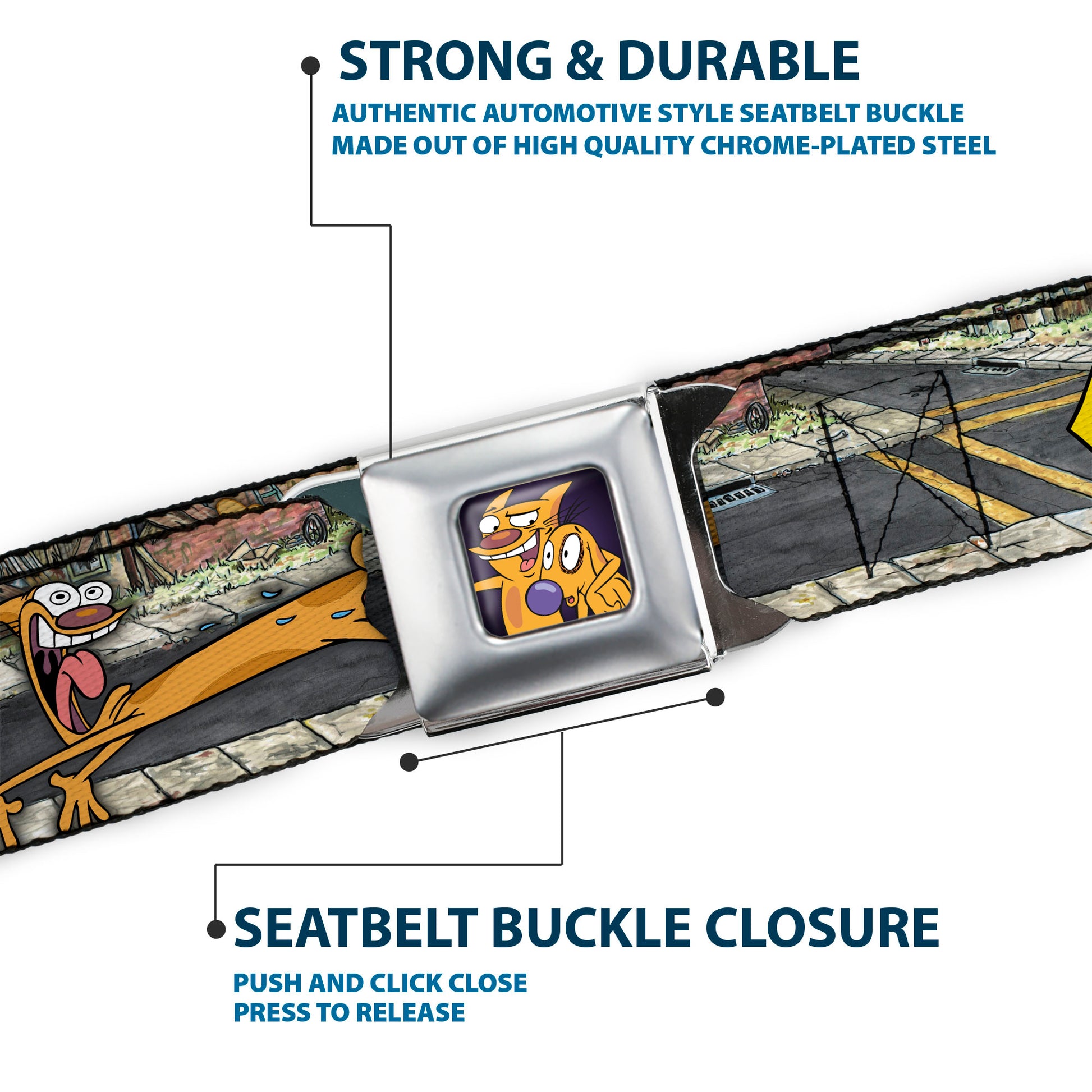 Dog & Cat Pose Full Color Seatbelt Belt - CATDOG Characters Running Webbing Seatbelt Belts CatDog