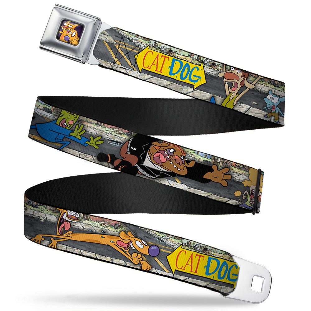 Dog & Cat Pose Full Color Seatbelt Belt - CATDOG Characters Running Webbing Seatbelt Belts CatDog