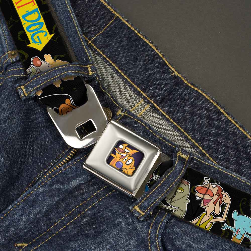 Dog & Cat Pose Full Color Seatbelt Belt - CATDOG Group Pose Black/Multi Color Webbing Seatbelt Belts CatDog