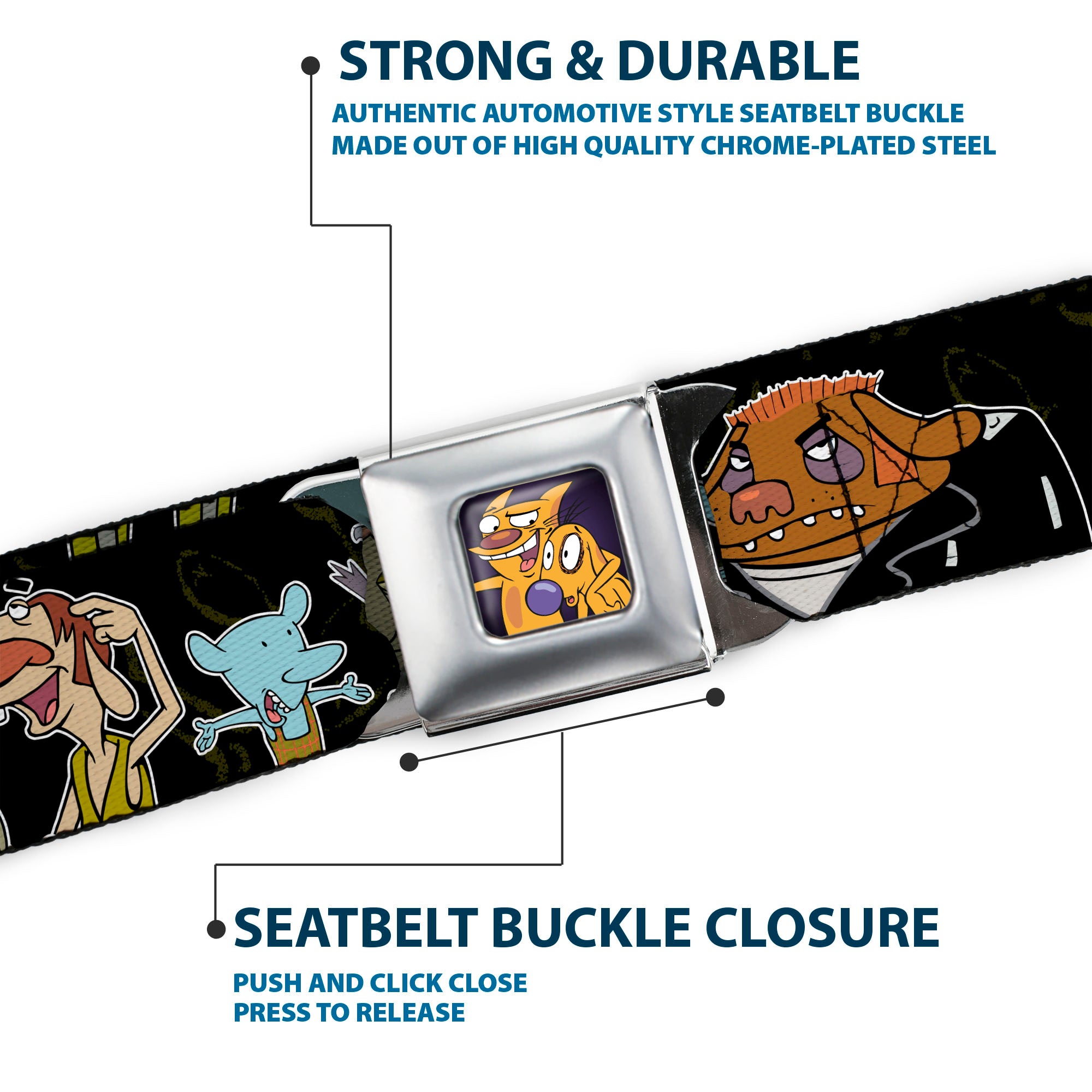 Dog & Cat Pose Full Color Seatbelt Belt - CATDOG Group Pose Black/Multi Color Webbing Seatbelt Belts CatDog