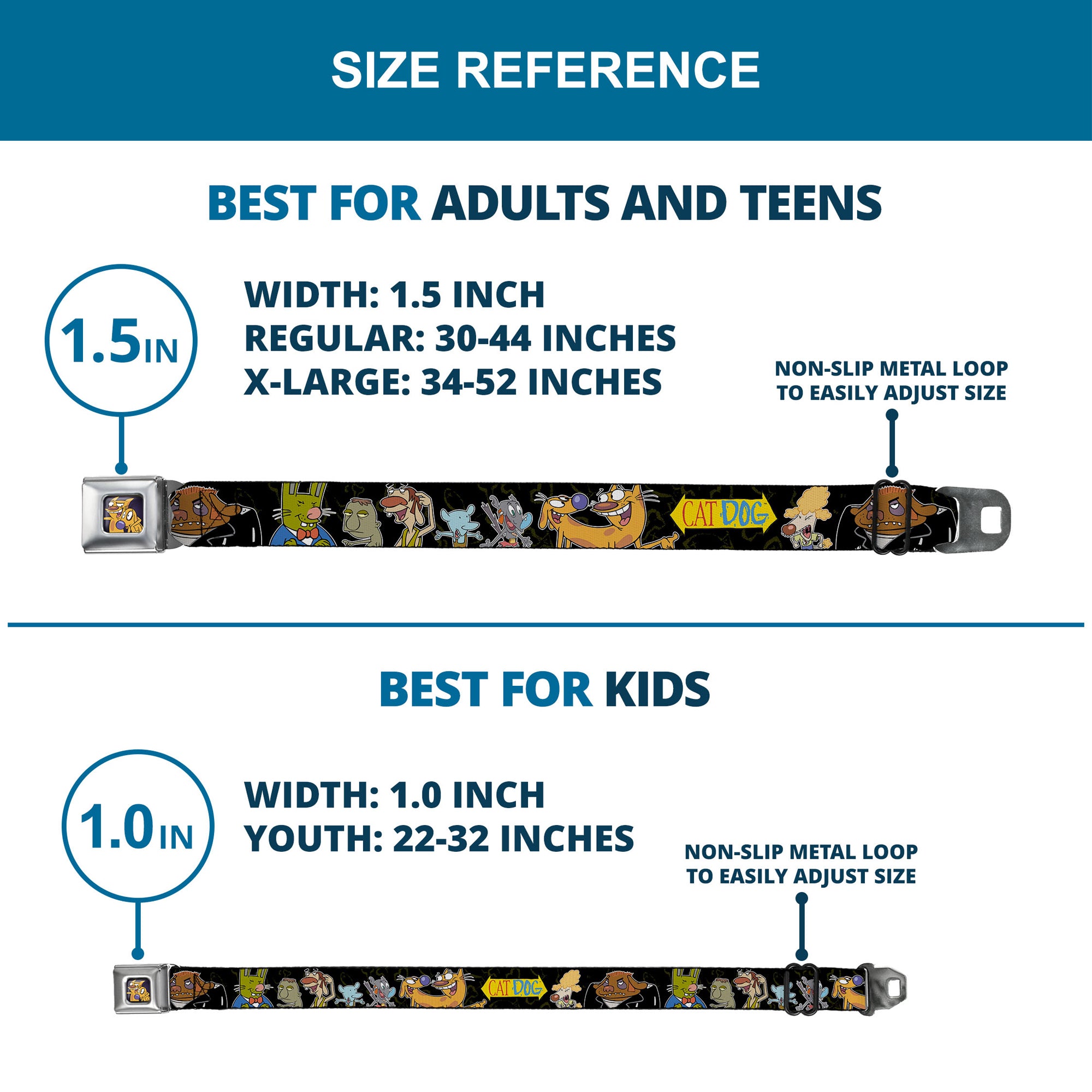 Dog & Cat Pose Full Color Seatbelt Belt - CATDOG Group Pose Black/Multi Color Webbing Seatbelt Belts CatDog