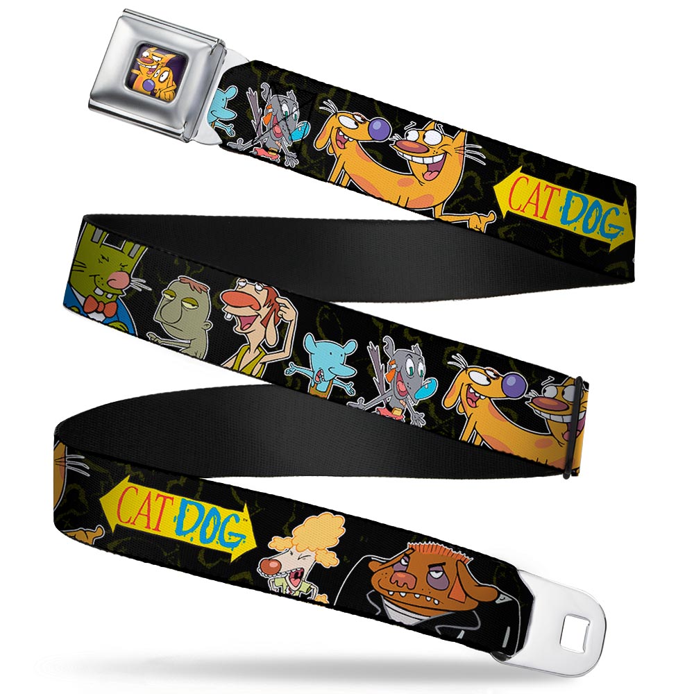 Dog & Cat Pose Full Color Seatbelt Belt - CATDOG Group Pose Black/Multi Color Webbing Seatbelt Belts CatDog