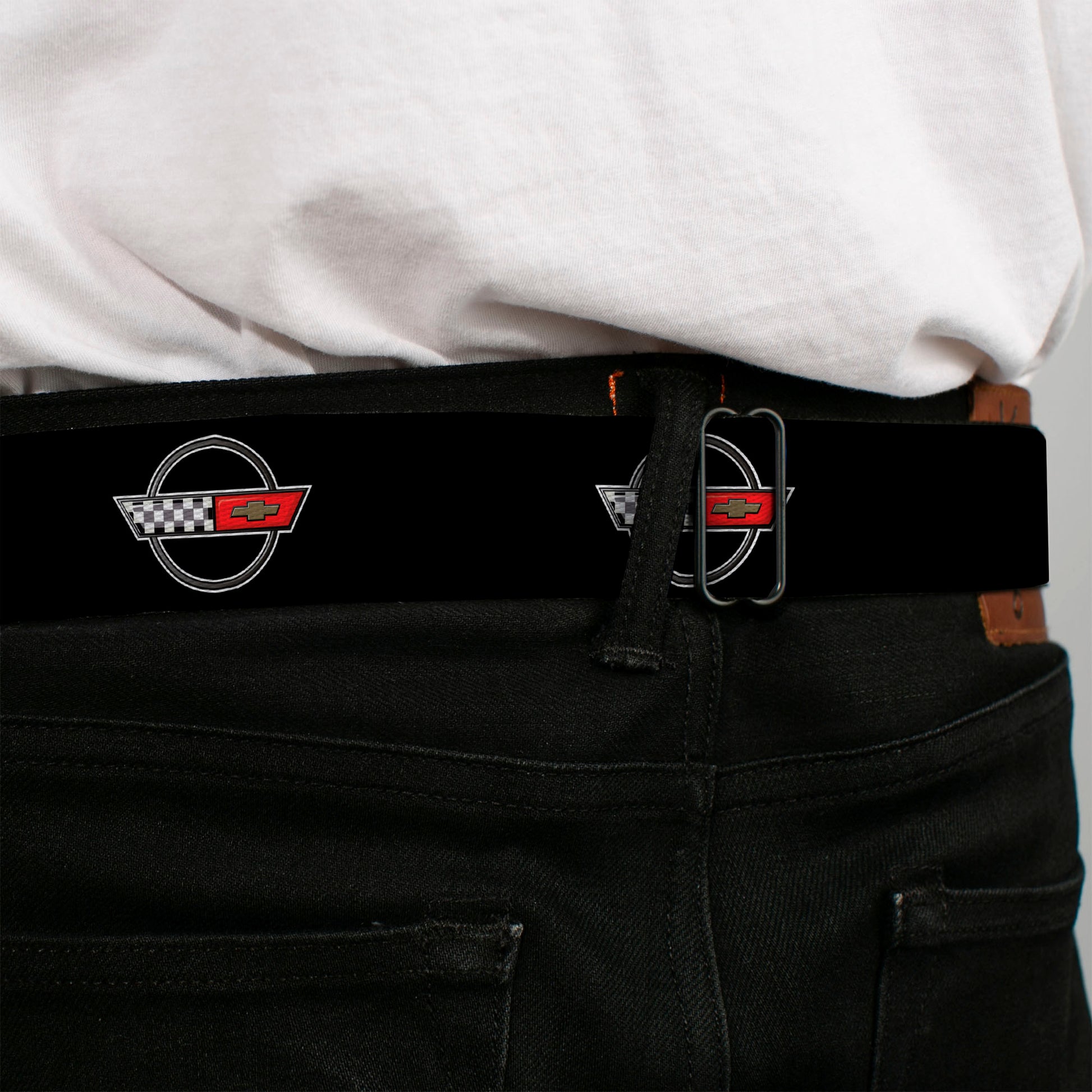 Corvette C4 Checker Bowtie Logo Full Color Black Seatbelt Belt - C4 Webbing Seatbelt Belts GM General Motors