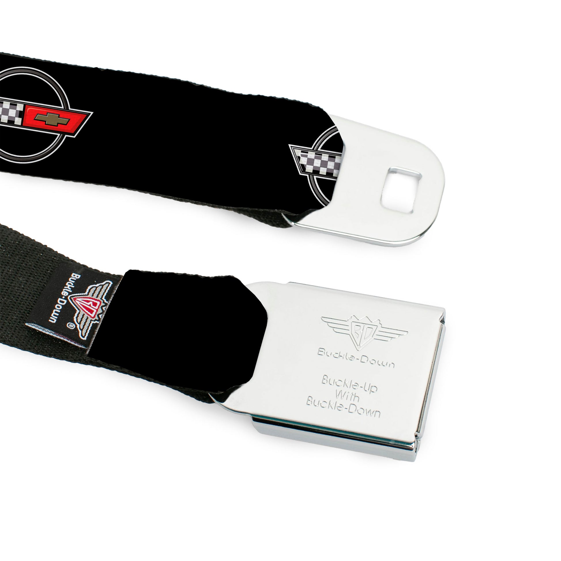 Corvette C4 Checker Bowtie Logo Full Color Black Seatbelt Belt - C4 Webbing Seatbelt Belts GM General Motors