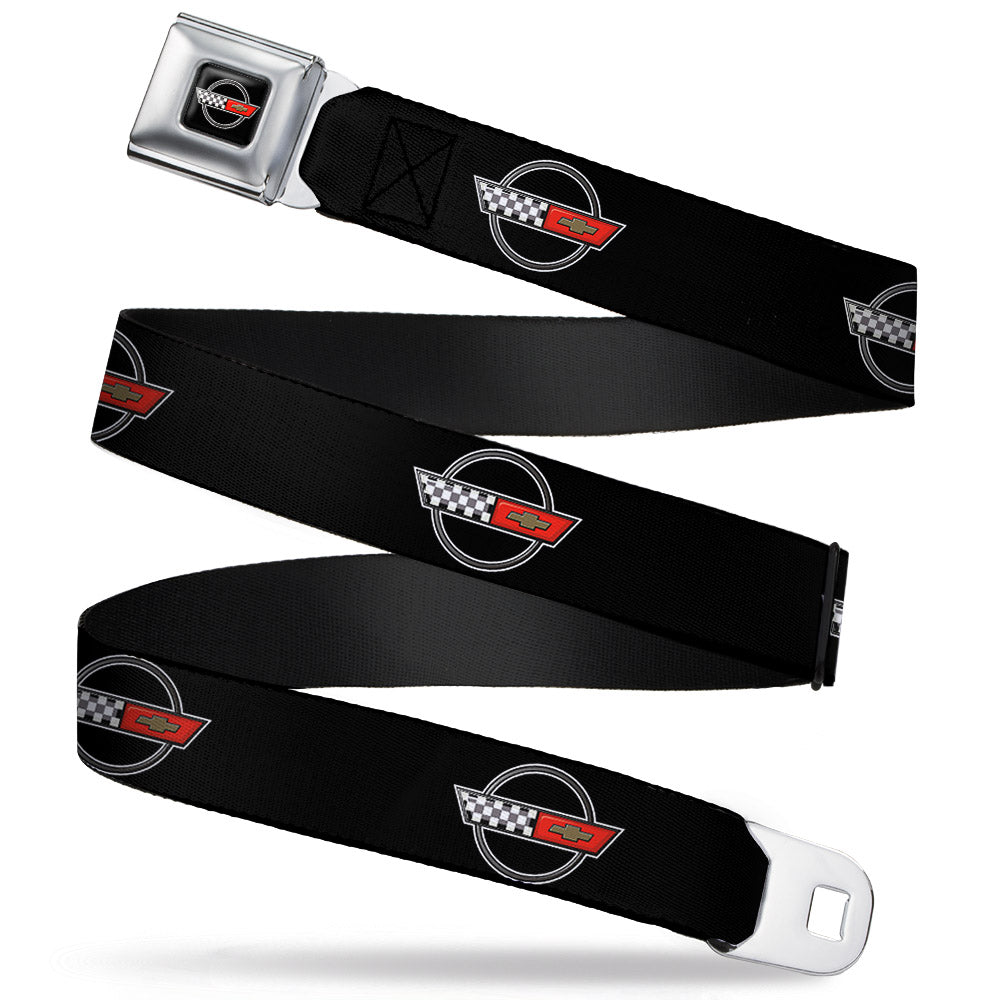 Corvette C4 Checker Bowtie Logo Full Color Black Seatbelt Belt - C4 Webbing Seatbelt Belts GM General Motors
