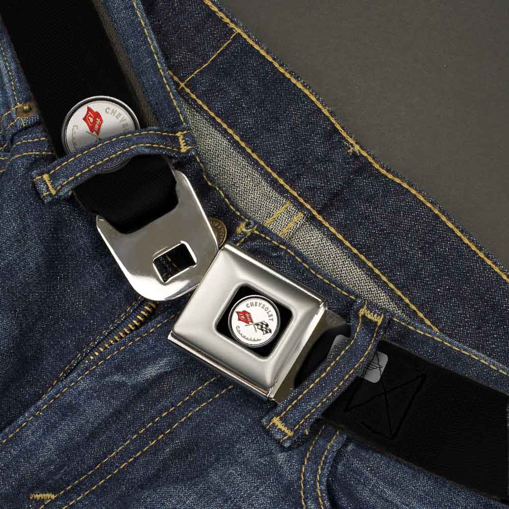 Corvette C1 Flags Emblem Full Color Black Seatbelt Belt - C1 Webbing Seatbelt Belts GM General Motors