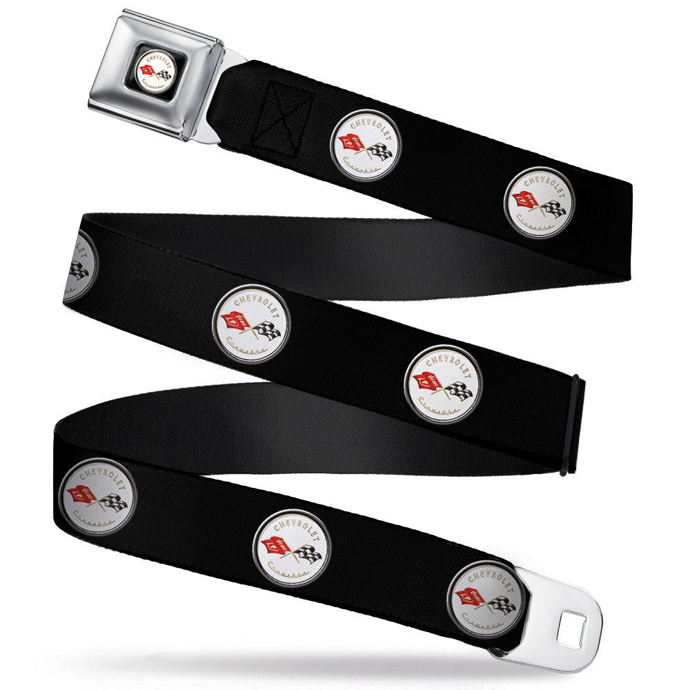 Corvette C1 Flags Emblem Full Color Black Seatbelt Belt - C1 Webbing Seatbelt Belts GM General Motors