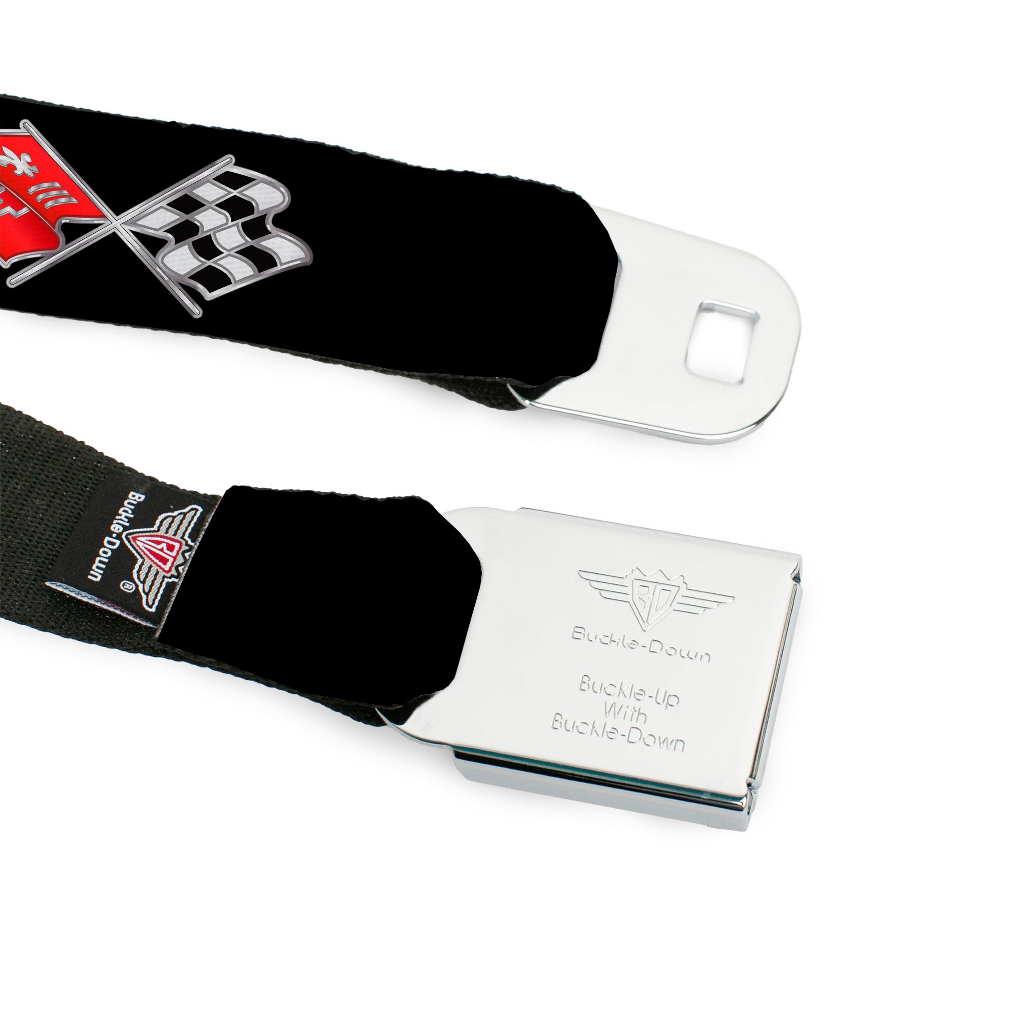 Corvette C3 Crossed Flags Logo Full Color Black Seatbelt Belt - C3 Webbing Seatbelt Belts GM General Motors