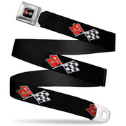 Corvette C3 Crossed Flags Logo Full Color Black Seatbelt Belt - C3 Webbing Seatbelt Belts GM General Motors