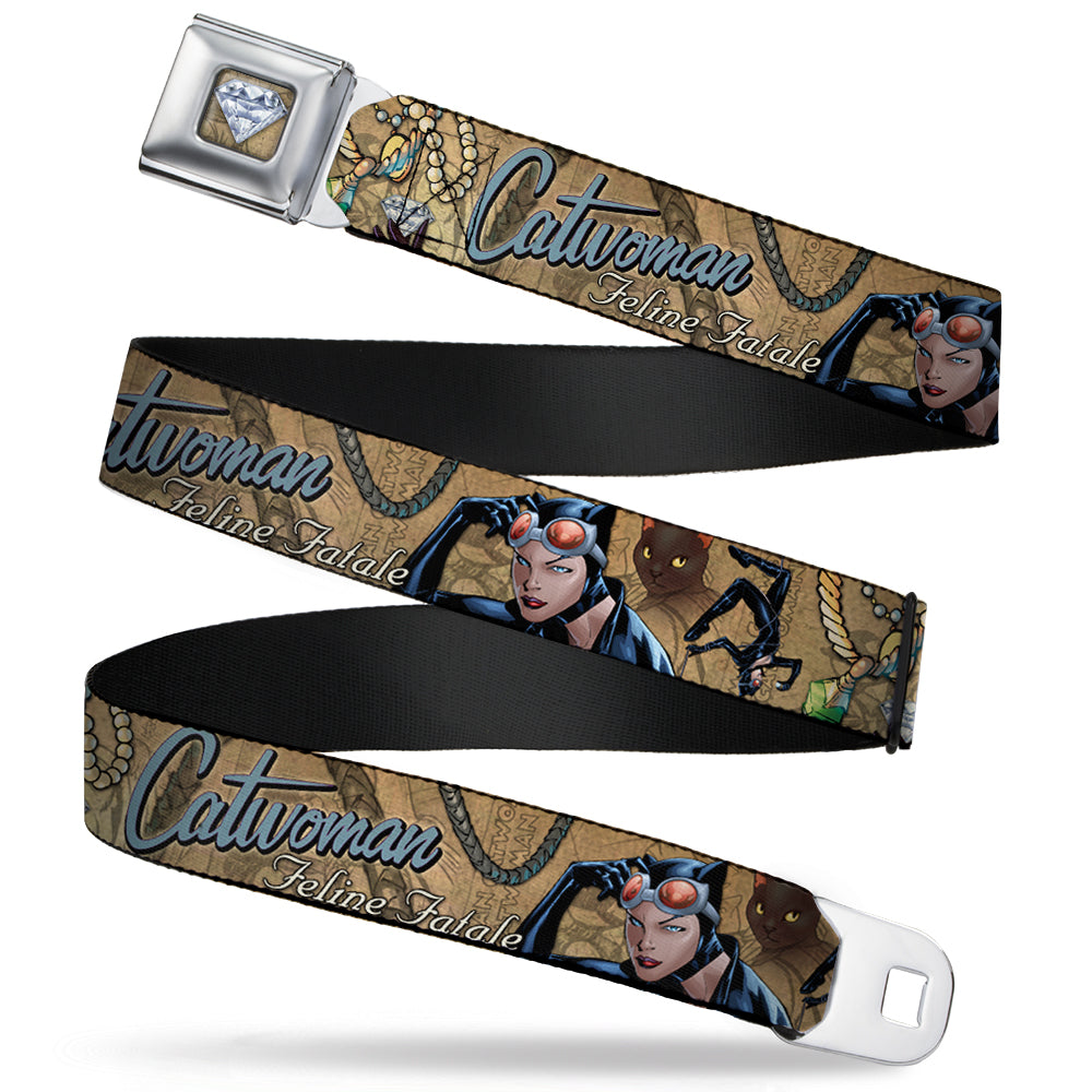 Catwoman Diamond Full Color Tans Seatbelt Belt - CATWOMAN-NINE LIVES OF A FELINE FATALE Pose2/Jewelry/Black Cat Tans Webbing Seatbelt Belts DC Comics