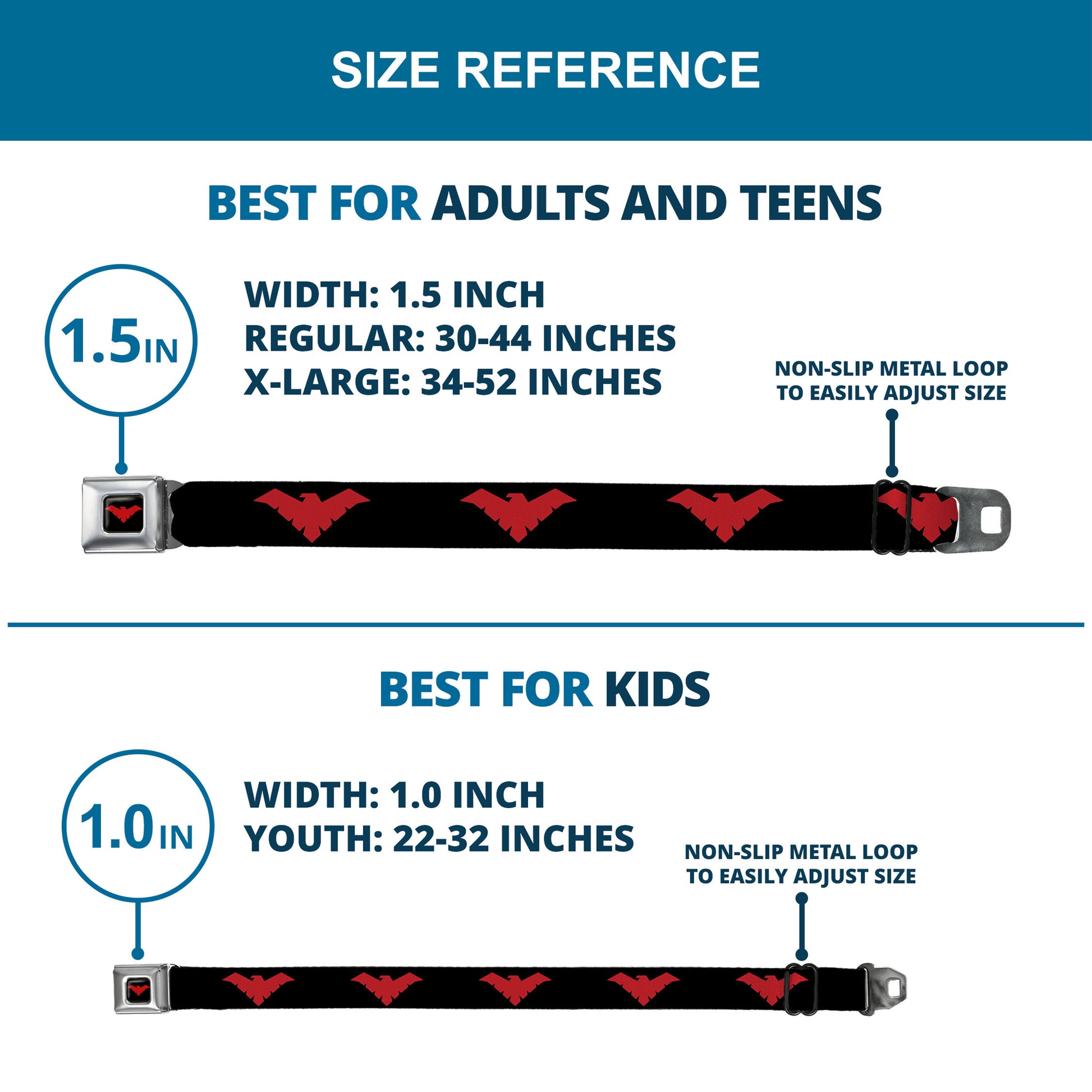 Nightwing Logo Full Color Black Red Seatbelt Belt - Nightwing Logo Black/Red Webbing Seatbelt Belts DC Comics