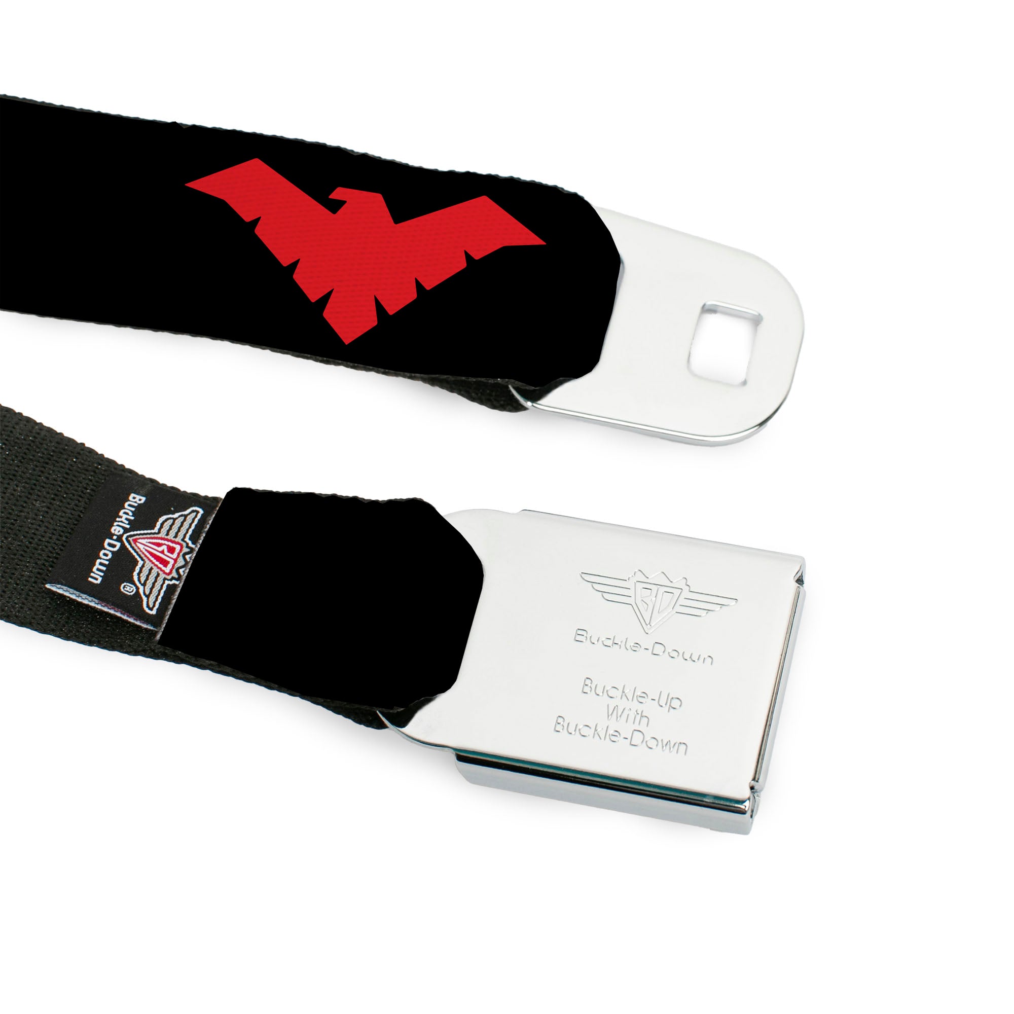 Nightwing Logo Full Color Black Red Seatbelt Belt - Nightwing Logo Black/Red Webbing Seatbelt Belts DC Comics