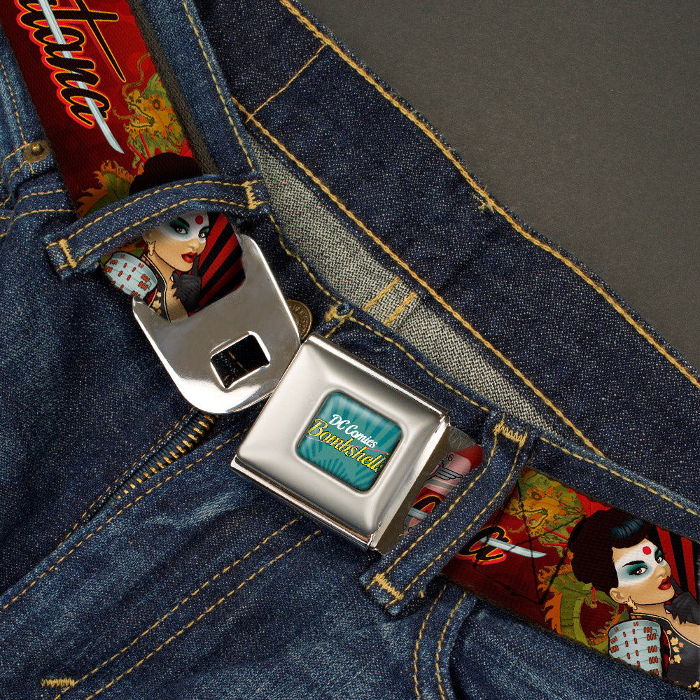 DC BOMBSHELLS Star Rays Full Color Blues Seatbelt Belt - KATANA Poses & Samurai Dragons/Rays Reds/Black Webbing Seatbelt Belts DC Comics