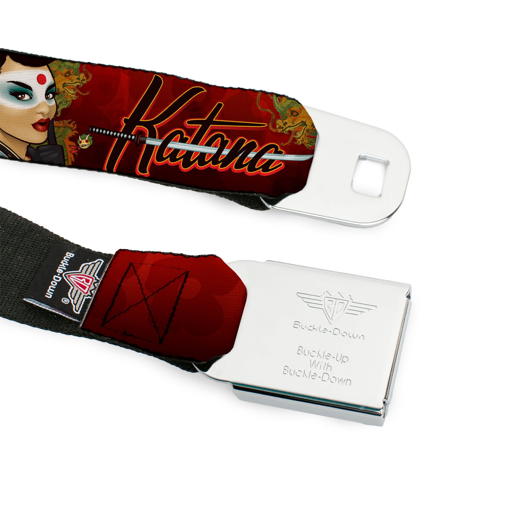 DC BOMBSHELLS Star Rays Full Color Blues Seatbelt Belt - KATANA Poses & Samurai Dragons/Rays Reds/Black Webbing Seatbelt Belts DC Comics