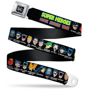 DC Round Logo Black/Silver Seatbelt Belt - DC Originals SUPER HEROES HAVE ISSUES TOO! Faces/Issues Black Webbing Seatbelt Belts DC Comics