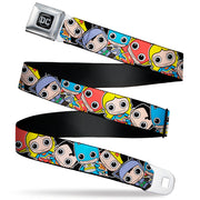 DC Round Logo Black/Silver Seatbelt Belt - DC Mini Group Stacked Black Webbing Seatbelt Belts DC Comics