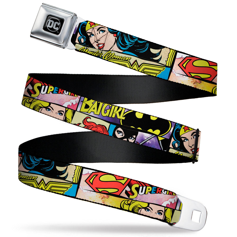 DC Round Logo Black/Silver Seatbelt Belt - Superheroines Wonder Woman/Supergirl/Batgirl Webbing Seatbelt Belts DC Comics