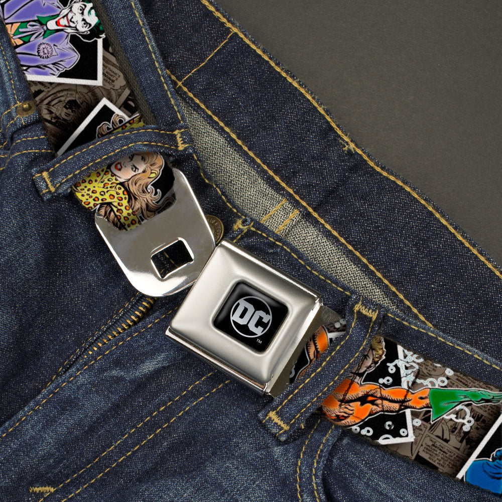 DC Round Logo Black/Silver Seatbelt Belt - DC Originals Vintage Comic Portraits/Comic Scenes Webbing Seatbelt Belts DC Comics