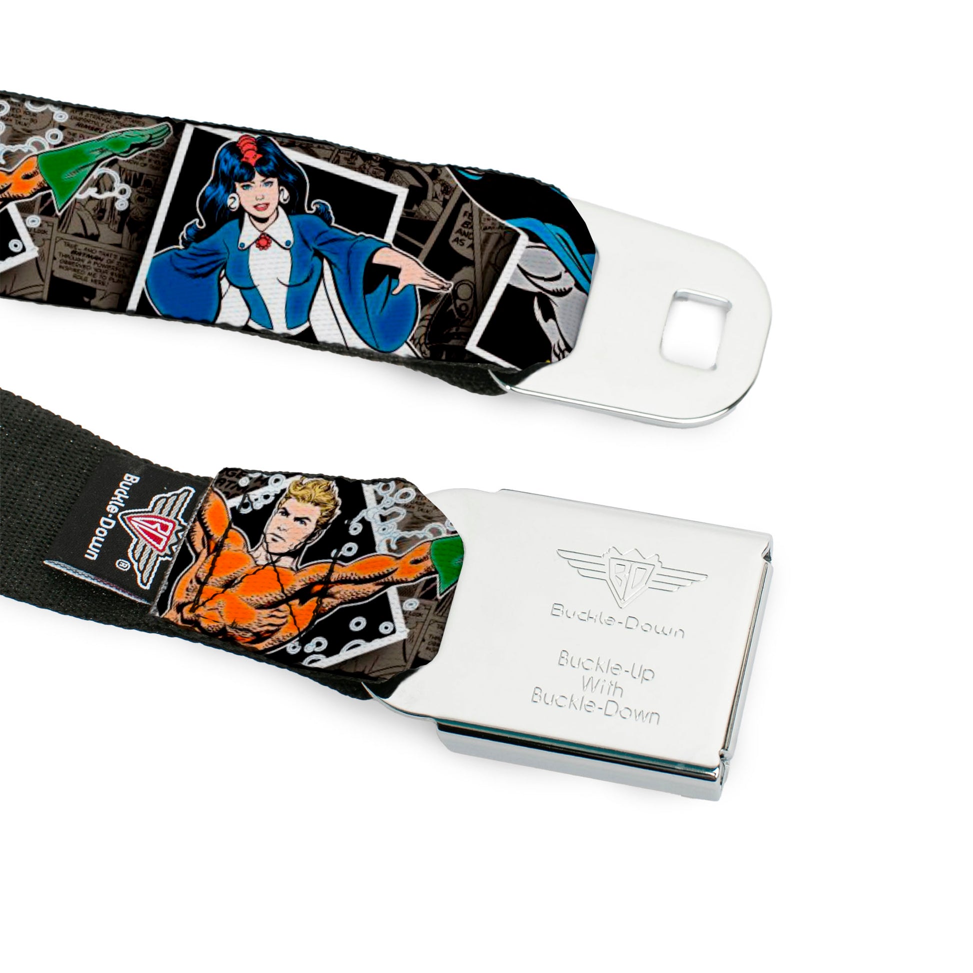 DC Round Logo Black/Silver Seatbelt Belt - DC Originals Vintage Comic Portraits/Comic Scenes Webbing Seatbelt Belts DC Comics