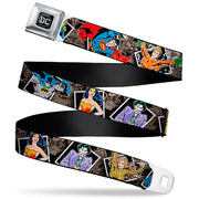 DC Round Logo Black/Silver Seatbelt Belt - DC Originals Vintage Comic Portraits/Comic Scenes Webbing Seatbelt Belts DC Comics