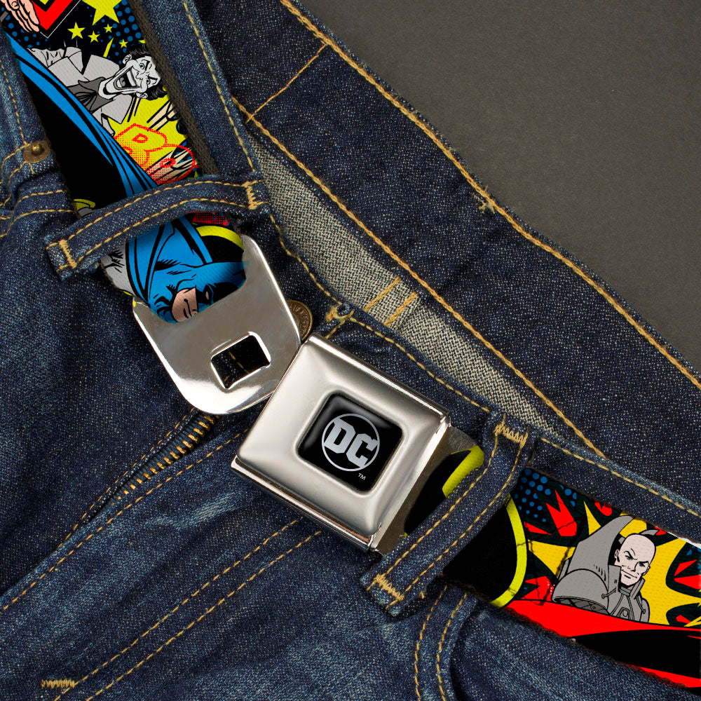 DC Round Logo Black/Silver Seatbelt Belt - Classic Batman/Joker & Superman/Lex Luthor Halftone Black/Blue Webbing Seatbelt Belts DC Comics